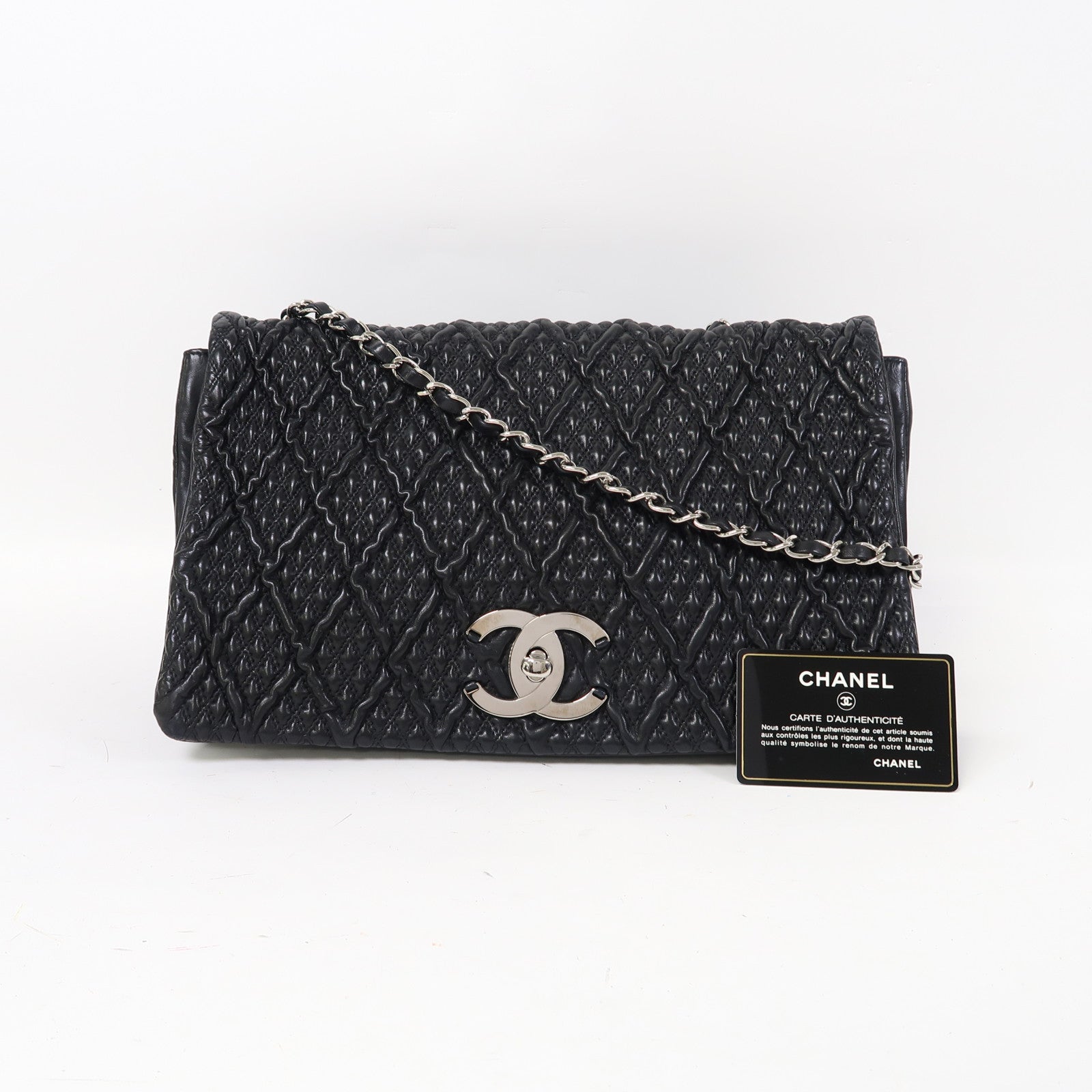 CHANEL 牛皮皮革Shoulder Bag銀扣鏈帶肩背袋黑色