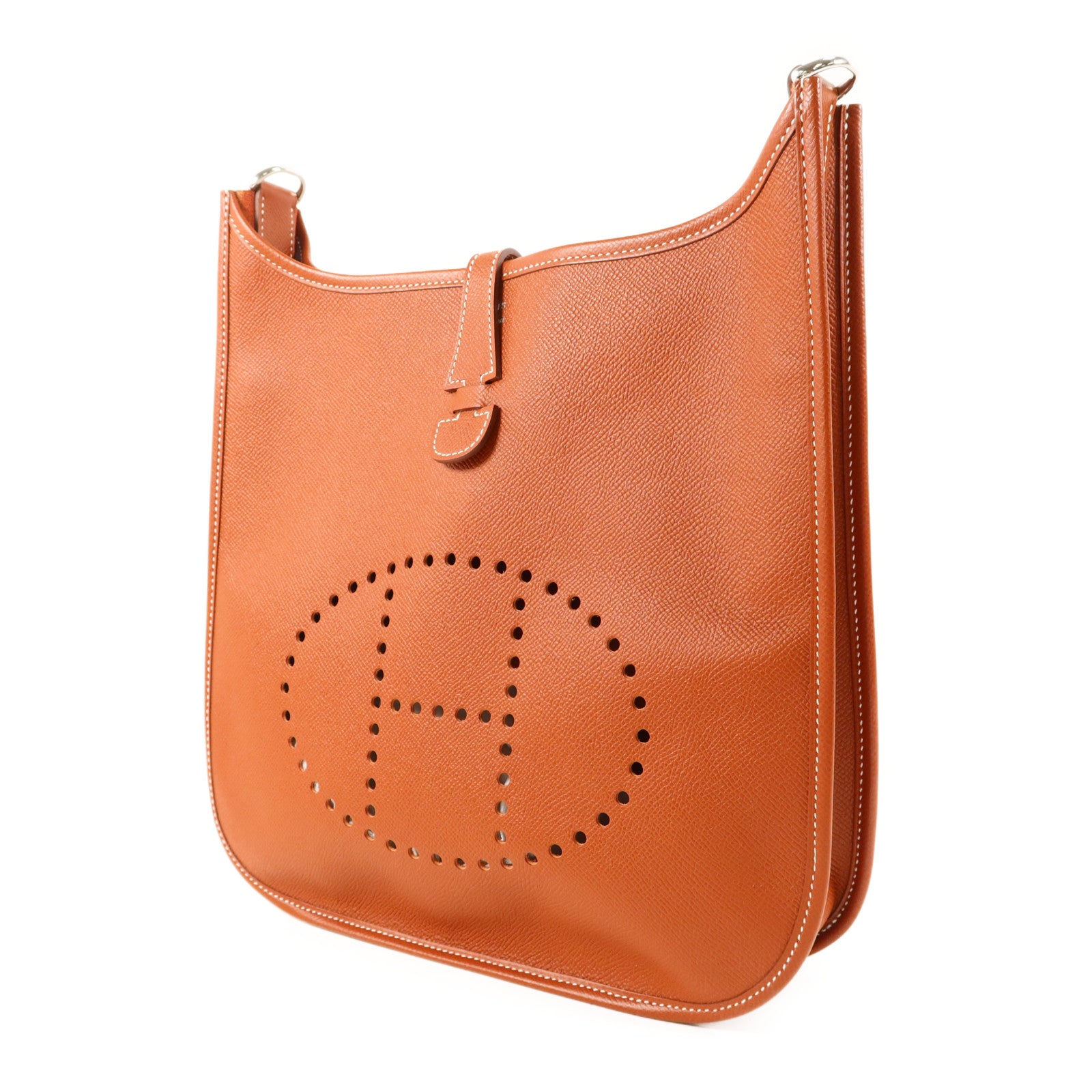 HERMES Epsom皮革Evelyne PM銀扣肩背袋Brique