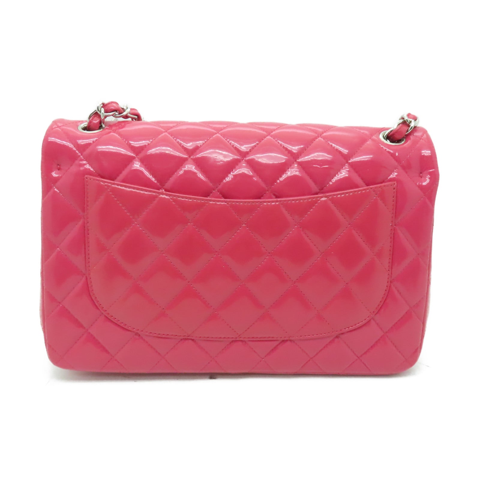 CHANEL **【激減優惠】菱格漆皮皮革Chain Shoulder Bag銀扣鏈帶肩背袋粉紅色
