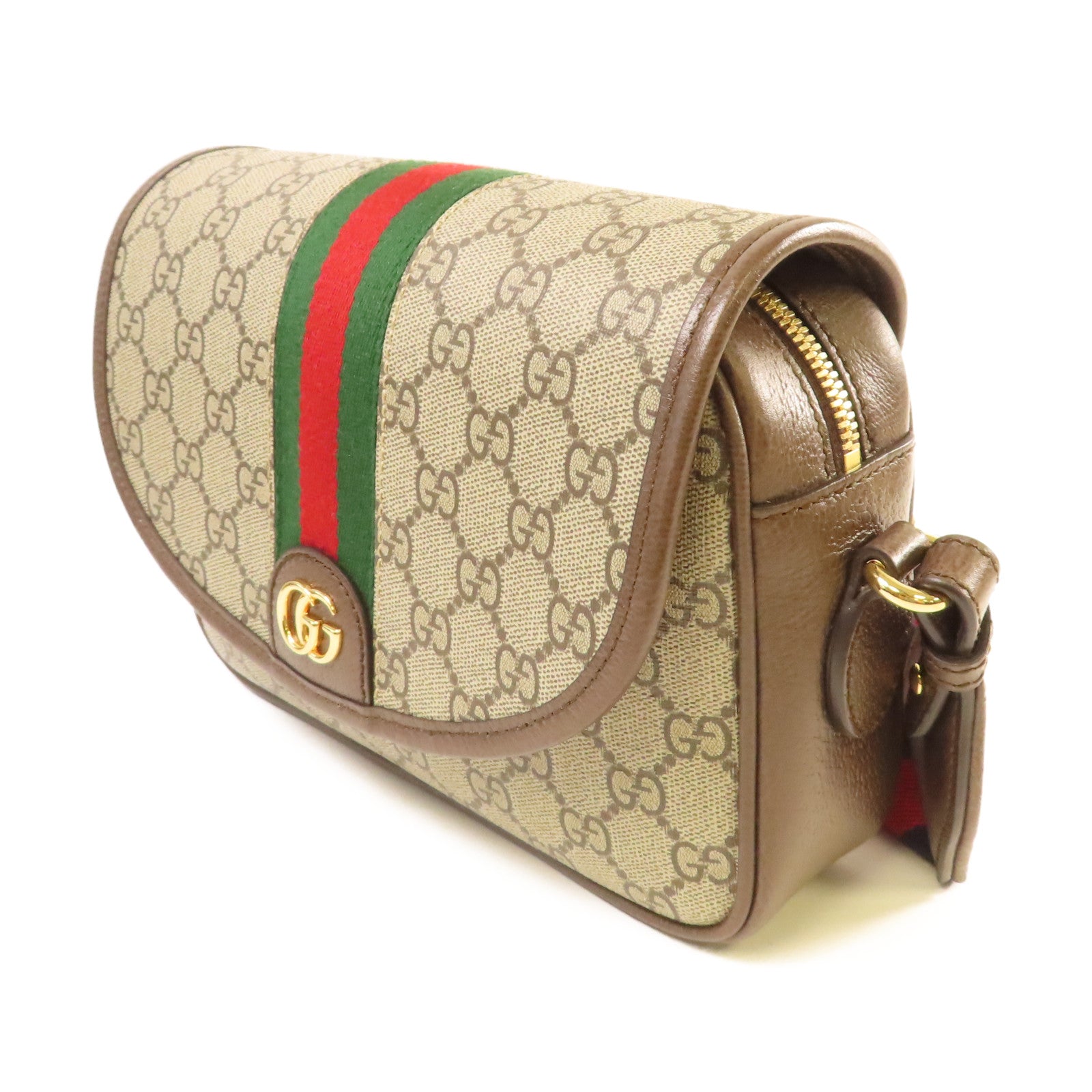GUCCI 【激減優惠】塗層帆布Ophidia GG Shoulder Bag金扣肩背袋啡色