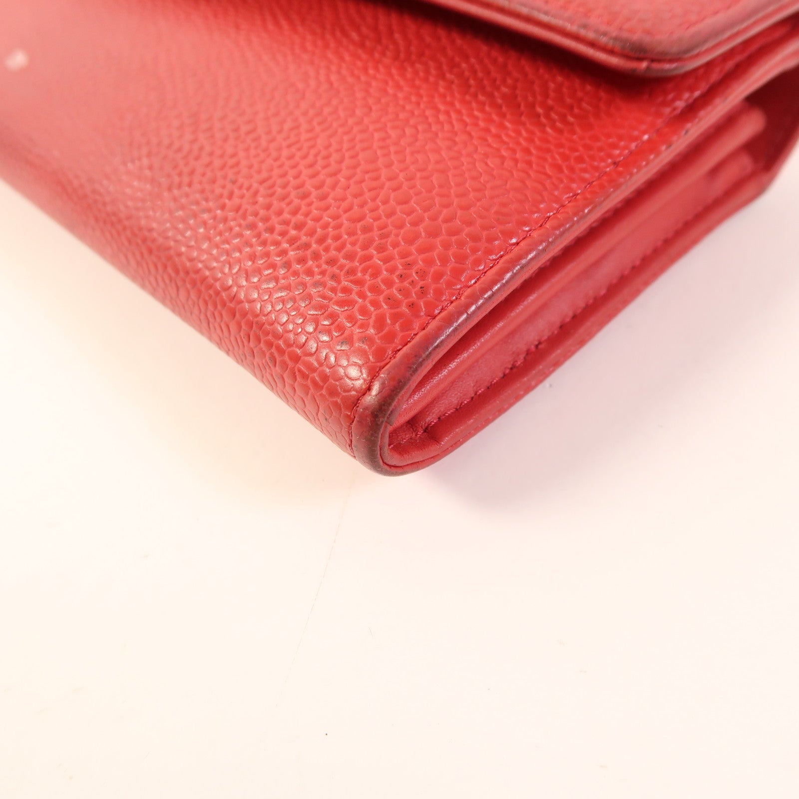 CHANEL CC Long Wallet Calfskin Leather Red