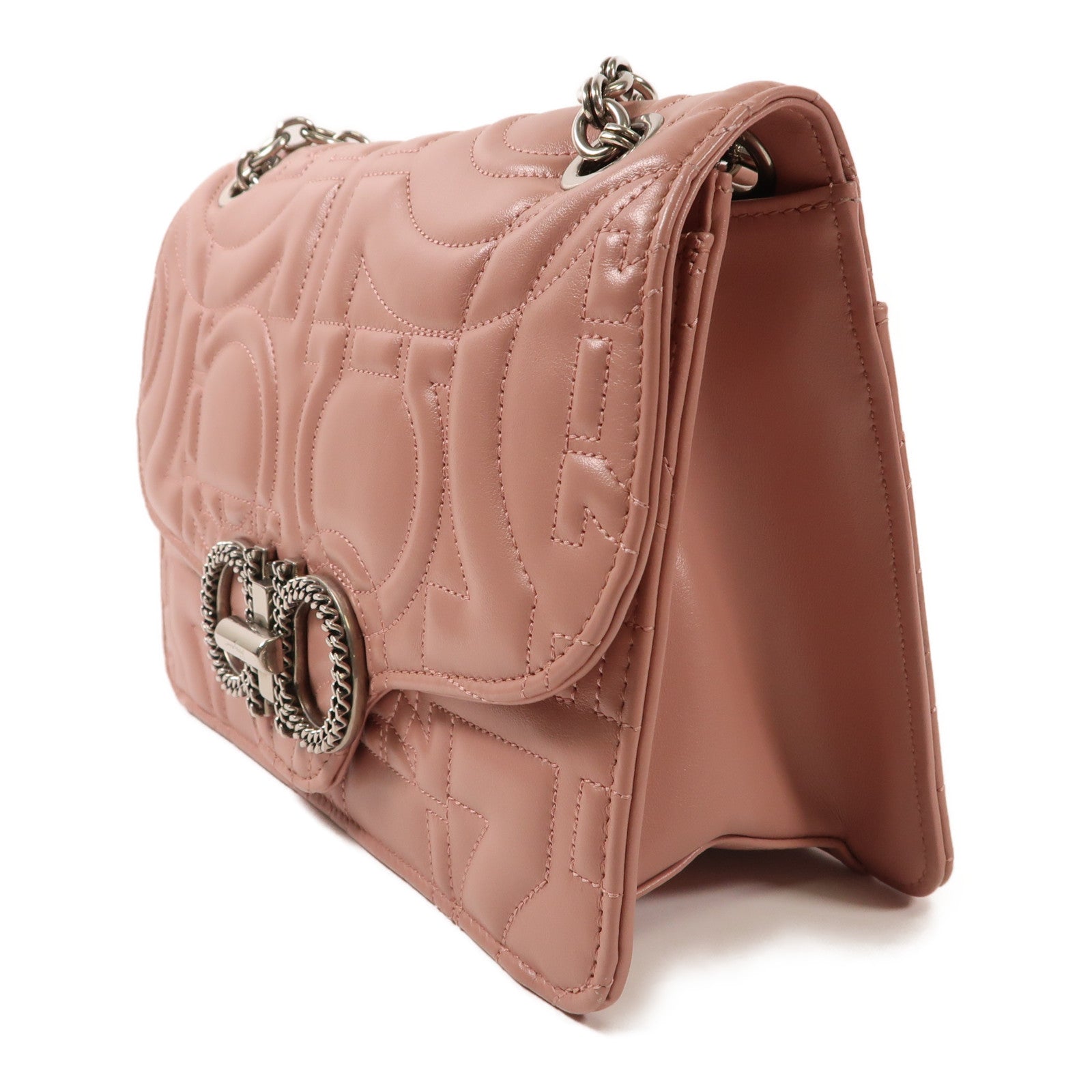 Salvatore Ferragamo 牛皮皮革Chain Shoulder銀扣鏈帶肩背袋