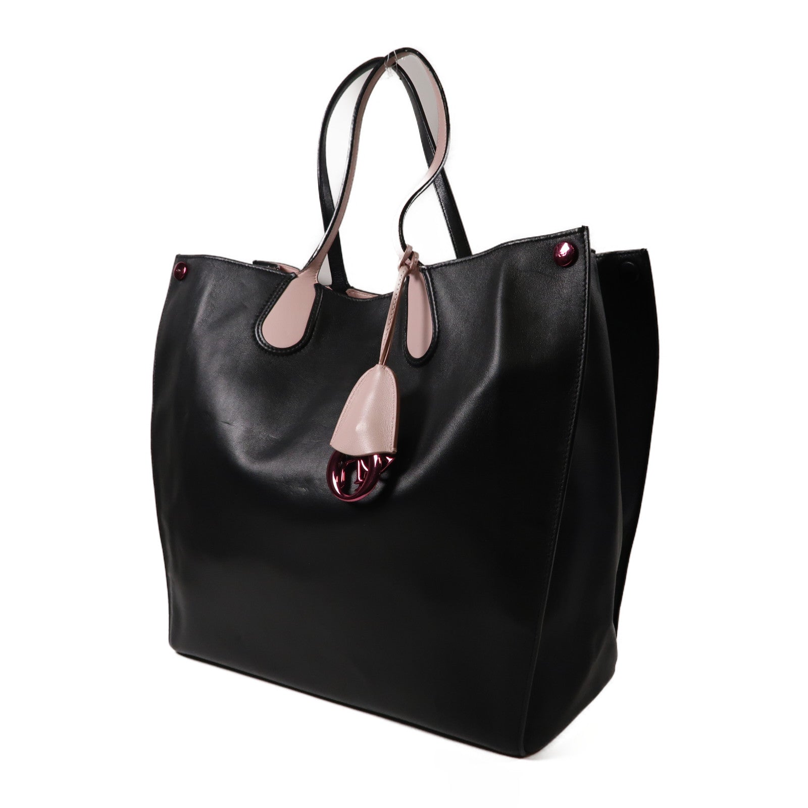 Dior 牛皮皮革Dior Addict Tote銀扣手挽袋黑色/粉紅色