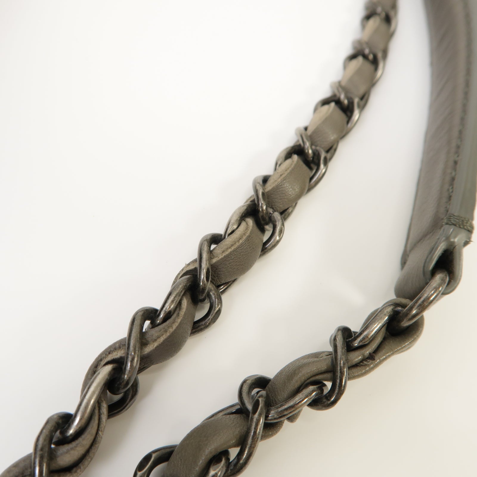 CHANEL 【激減優惠】菱格羊皮皮革Chain Shoulder Bag銀扣鏈帶肩背袋灰色