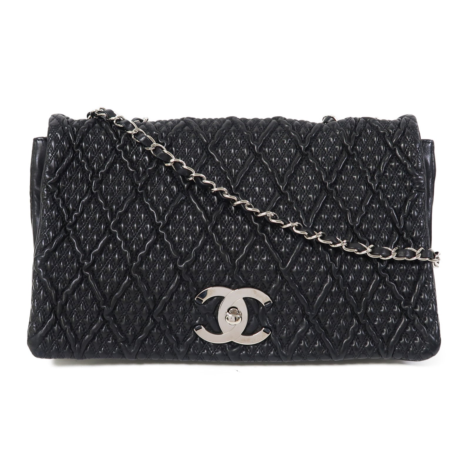 CHANEL 牛皮皮革Shoulder Bag銀扣鏈帶肩背袋黑色