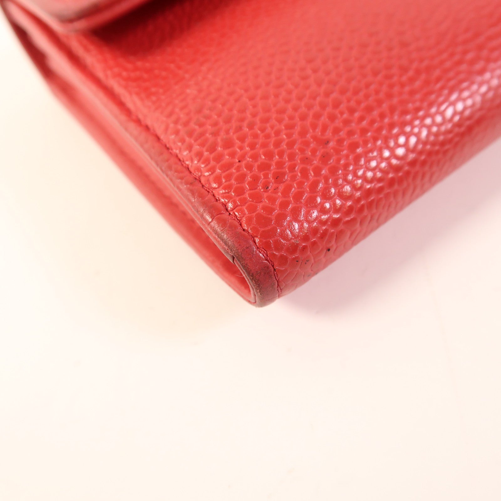 CHANEL CC Long Wallet Calfskin Leather Red