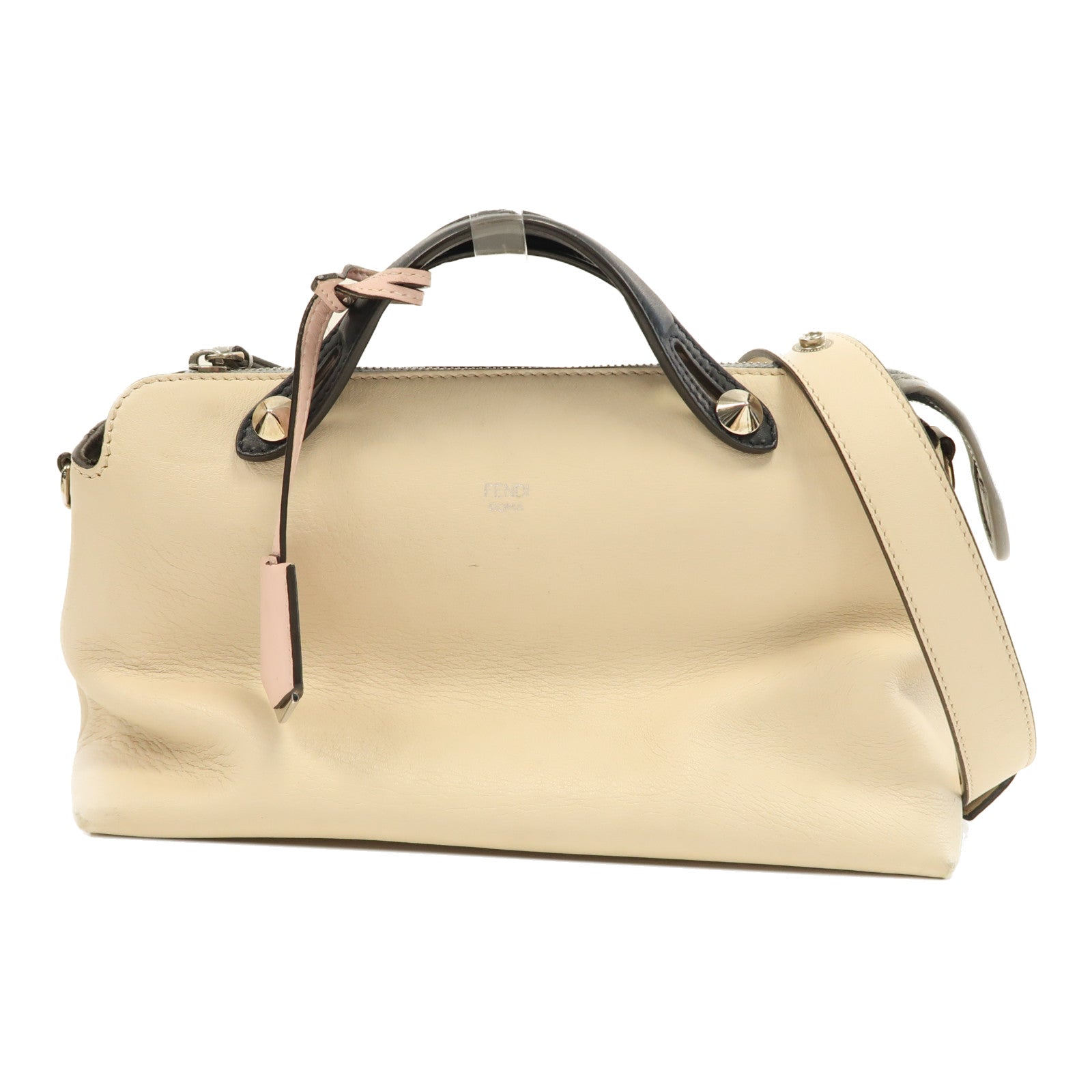 FENDI 牛皮皮革By the Way銀扣手挽肩背兩用袋米色