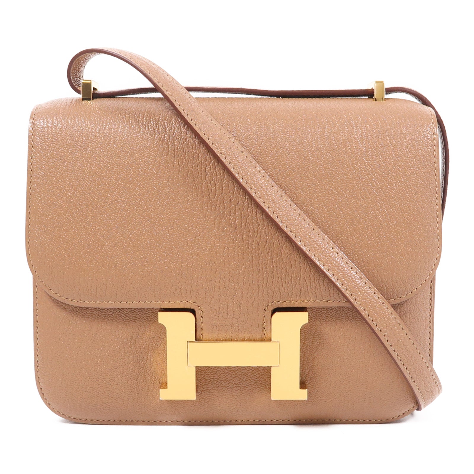 HERMES Chevre皮革Constance Mini金扣肩背袋