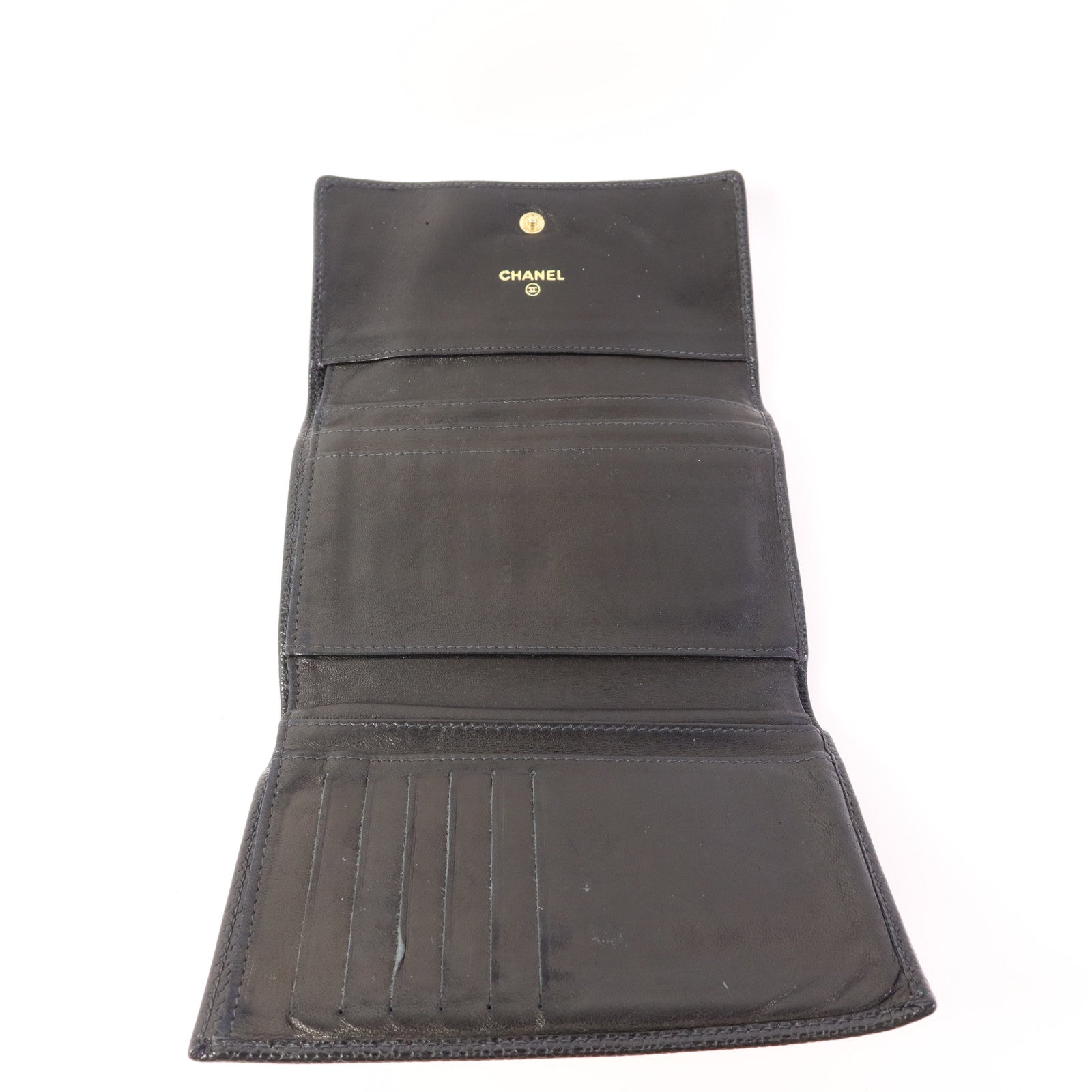 CHANEL 牛皮皮革Trifold Wallet金扣錢包