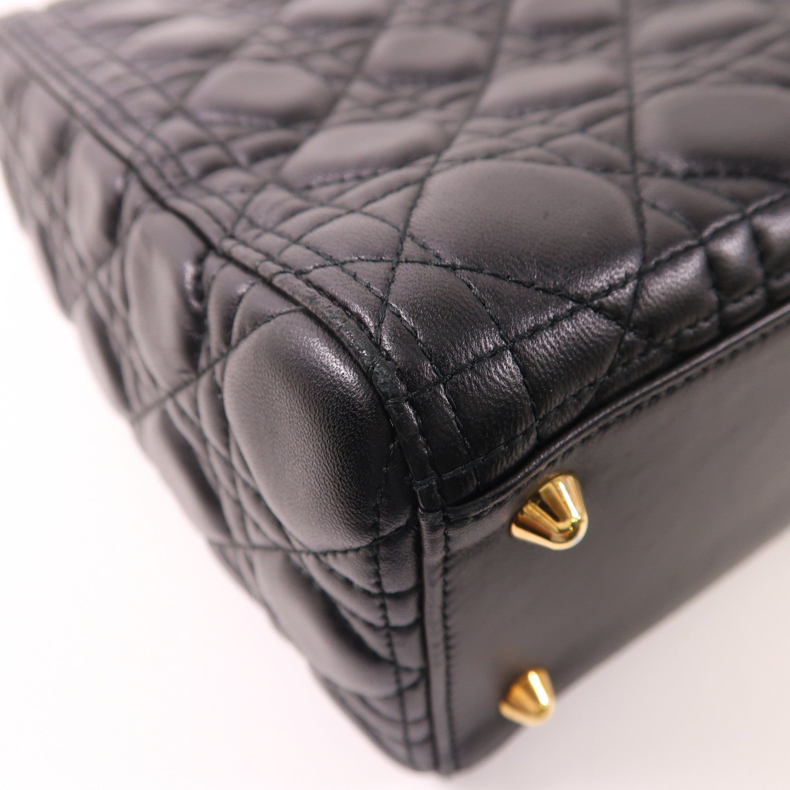 Dior CD GHW Lady Dior GM 2 Way Shoulder Bag Calfskin Leather Black