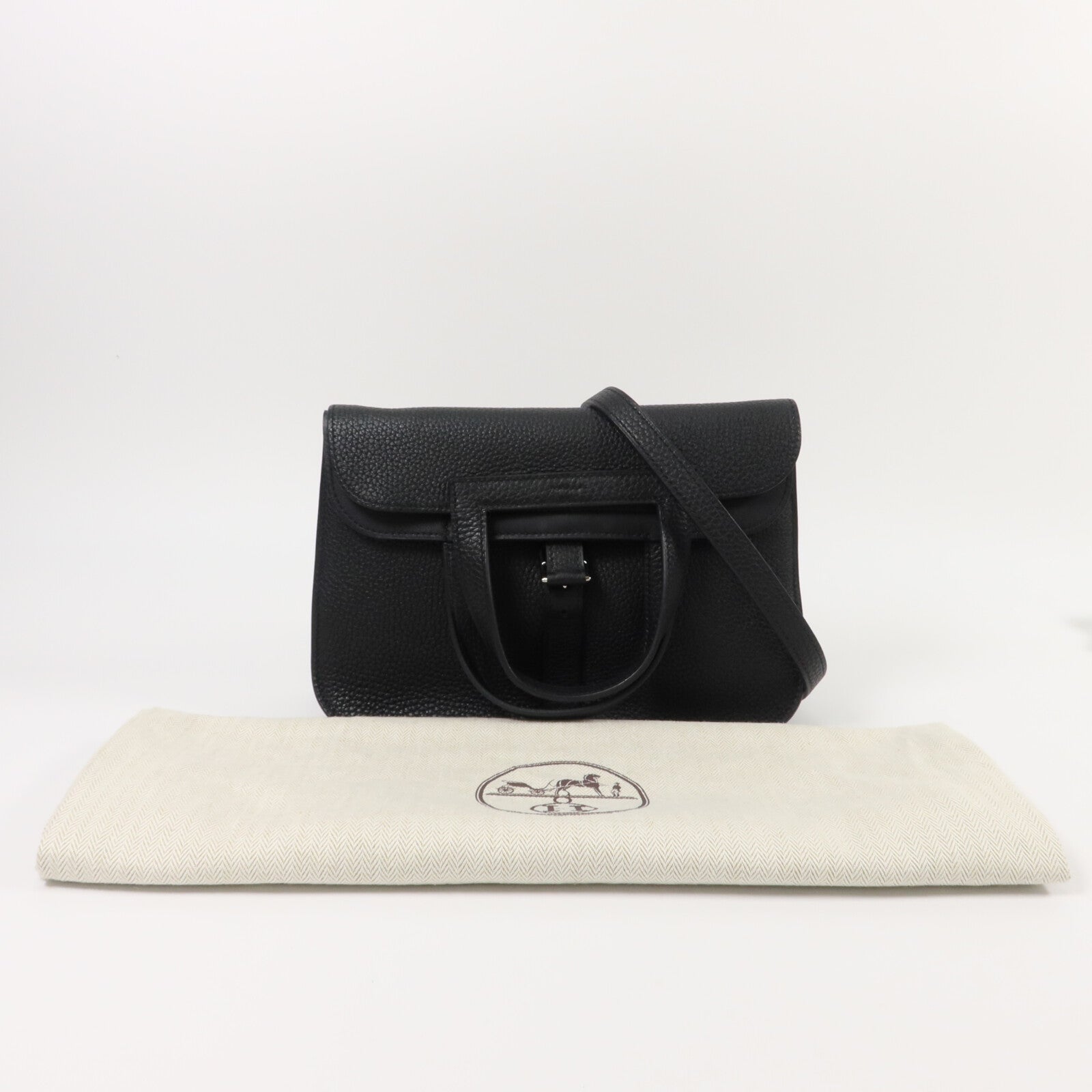 HERMES Clemence皮革Halzan 25手挽肩背兩用袋Noir