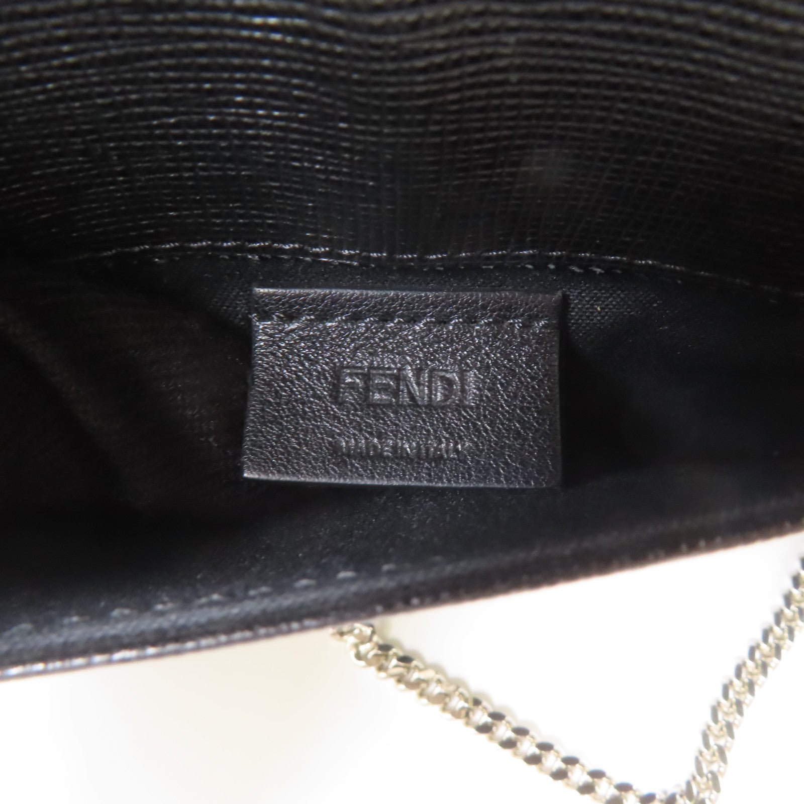 FENDI 牛皮皮革/Fur Karlito Wallet On Chain銀扣鏈帶肩背袋黑色
