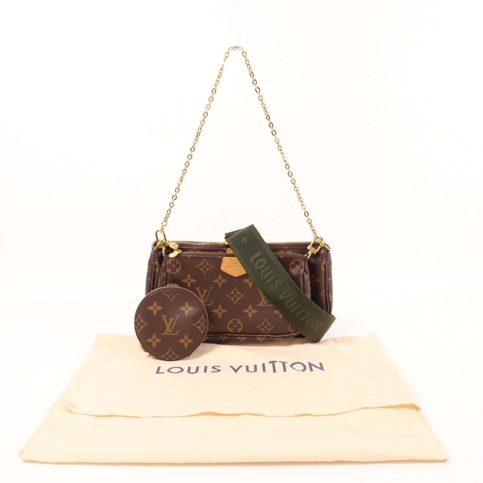 LOUIS VUITTON Monogram Multi Pochette Accessoires金扣肩背袋棕色
