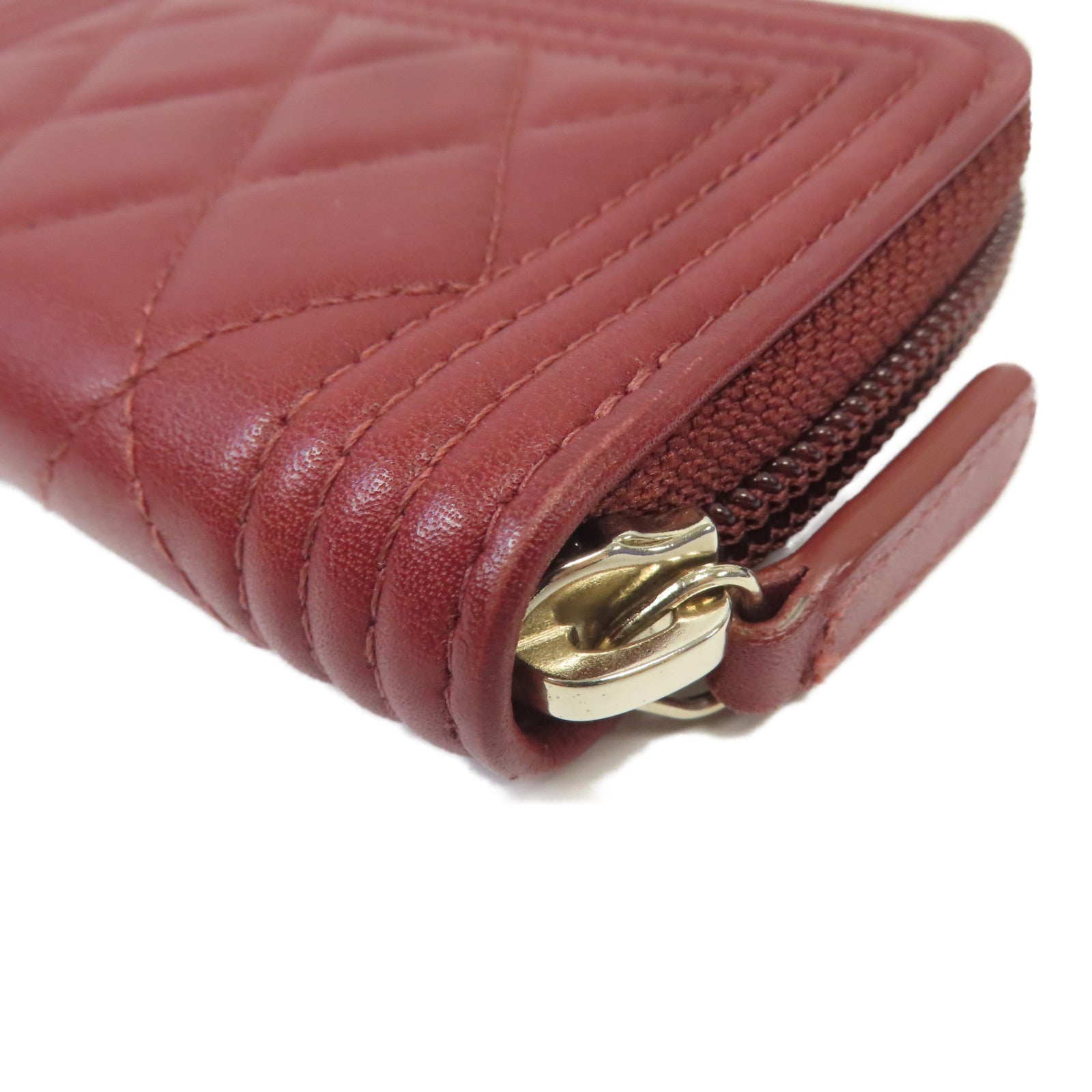 CHANEL 菱格羊皮皮革Boy Chanel Zipped Coin Case銀扣零錢包紅色