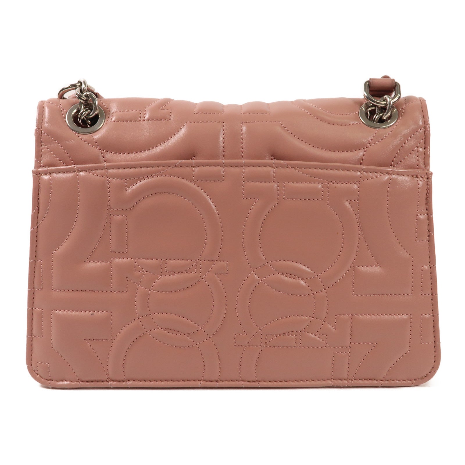 Salvatore Ferragamo 牛皮皮革Chain Shoulder銀扣鏈帶肩背袋