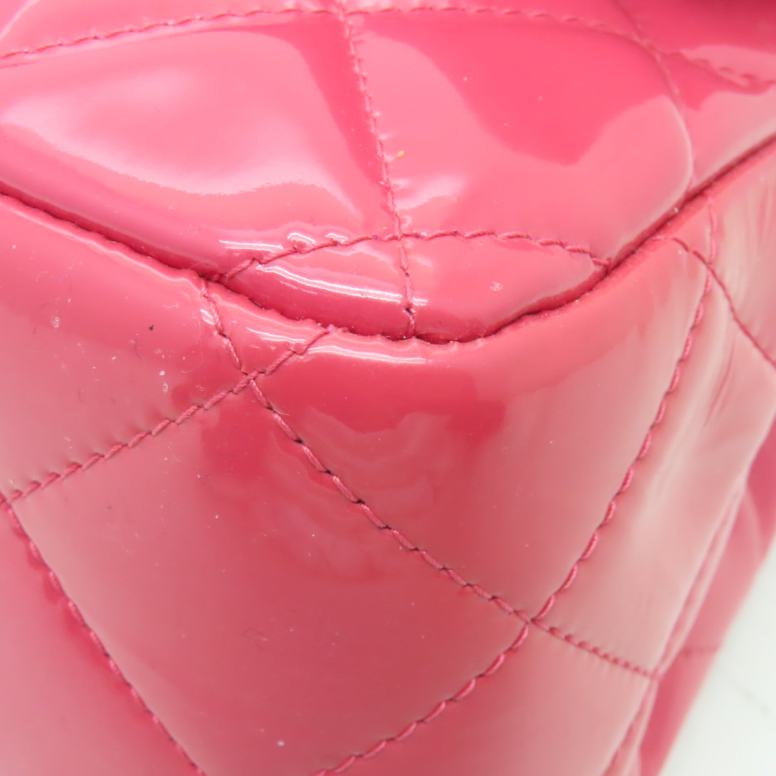 CHANEL **【激減優惠】菱格漆皮皮革Chain Shoulder Bag銀扣鏈帶肩背袋粉紅色