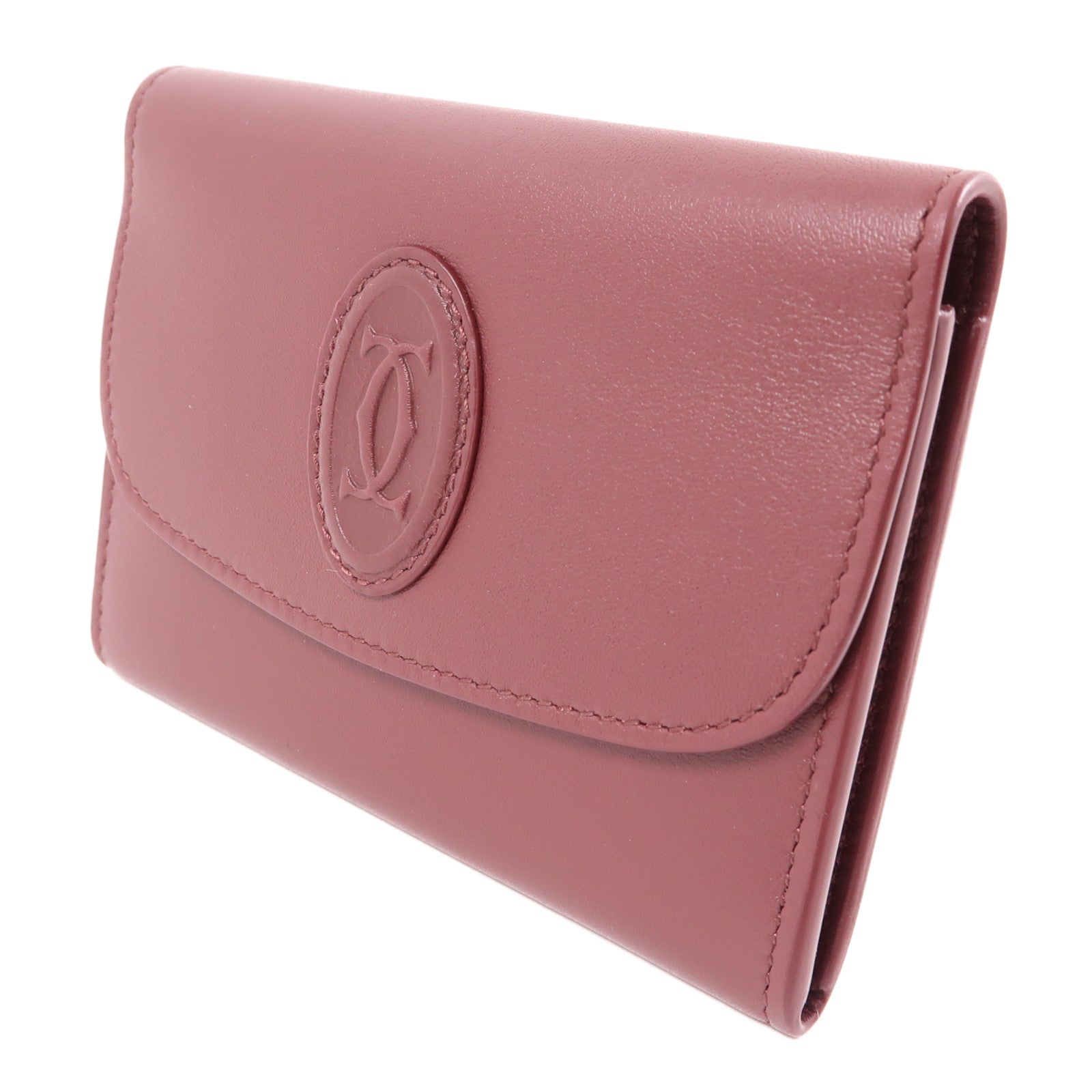 CARTIER 牛皮皮革Card Case金扣卡片套酒紅色
