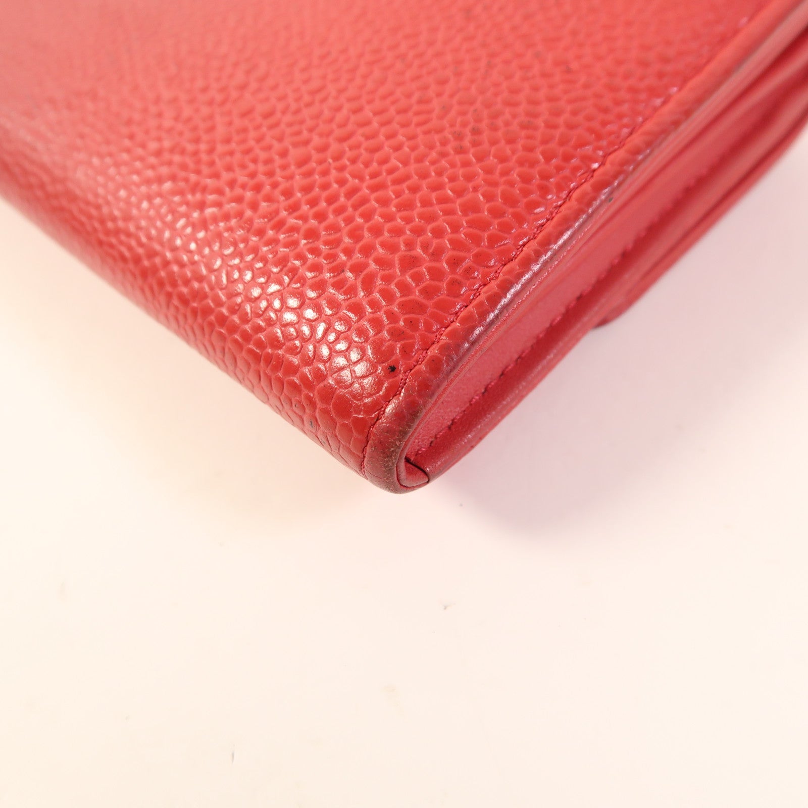 CHANEL CC Long Wallet Calfskin Leather Red