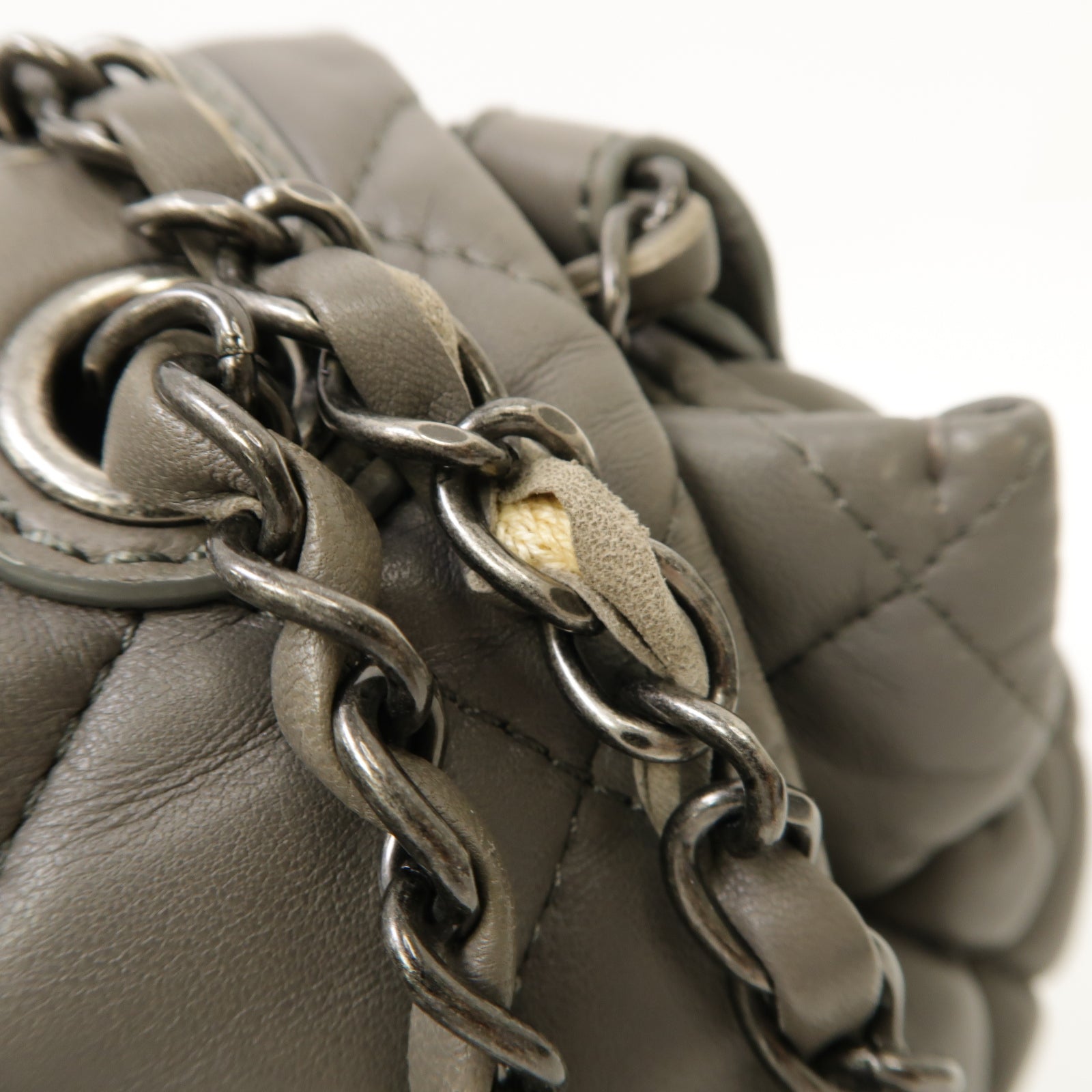 CHANEL 【激減優惠】菱格羊皮皮革Chain Shoulder Bag銀扣鏈帶肩背袋灰色