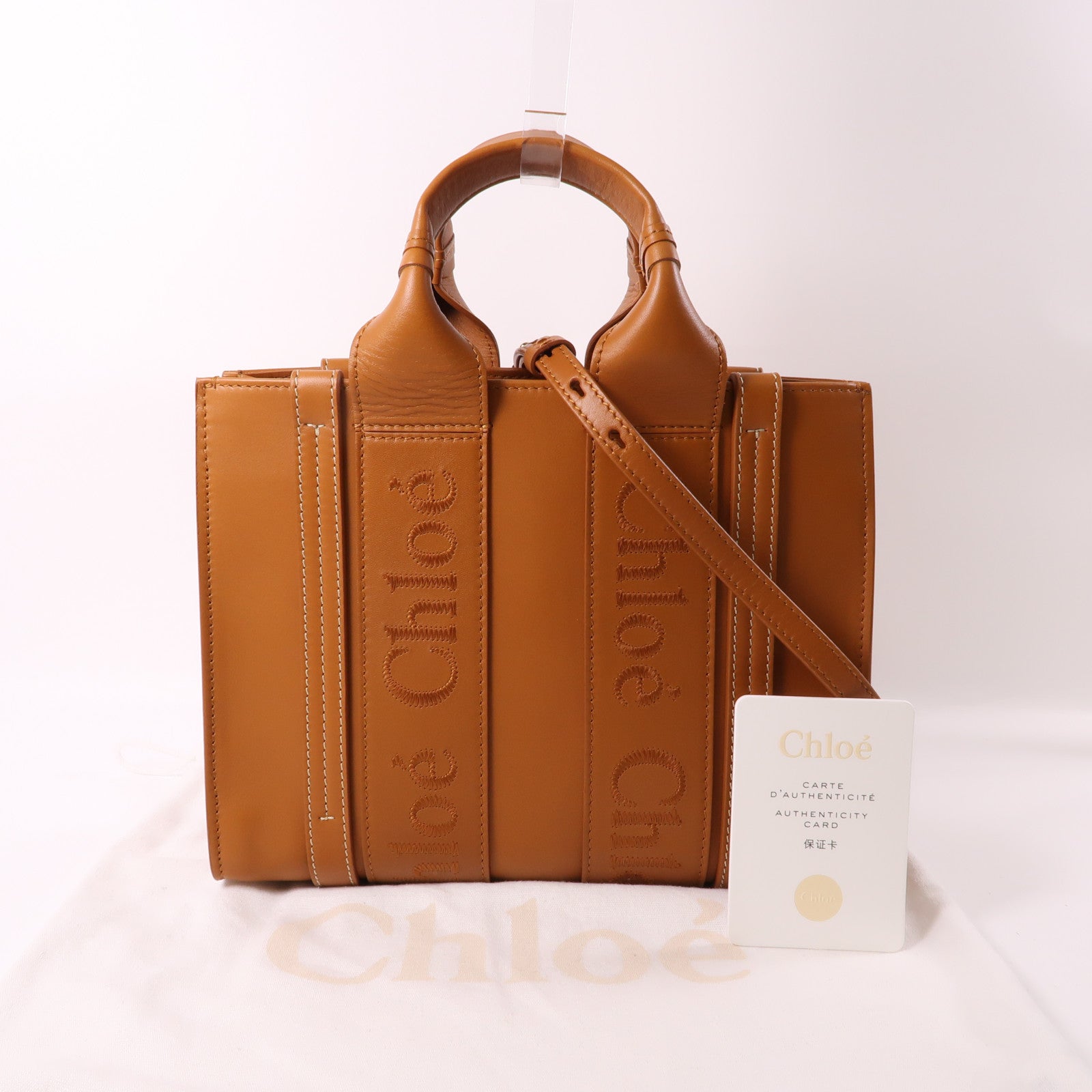 Chloe 牛皮皮革Small Woody 2 Way Shoulder手挽肩背兩用袋棕色