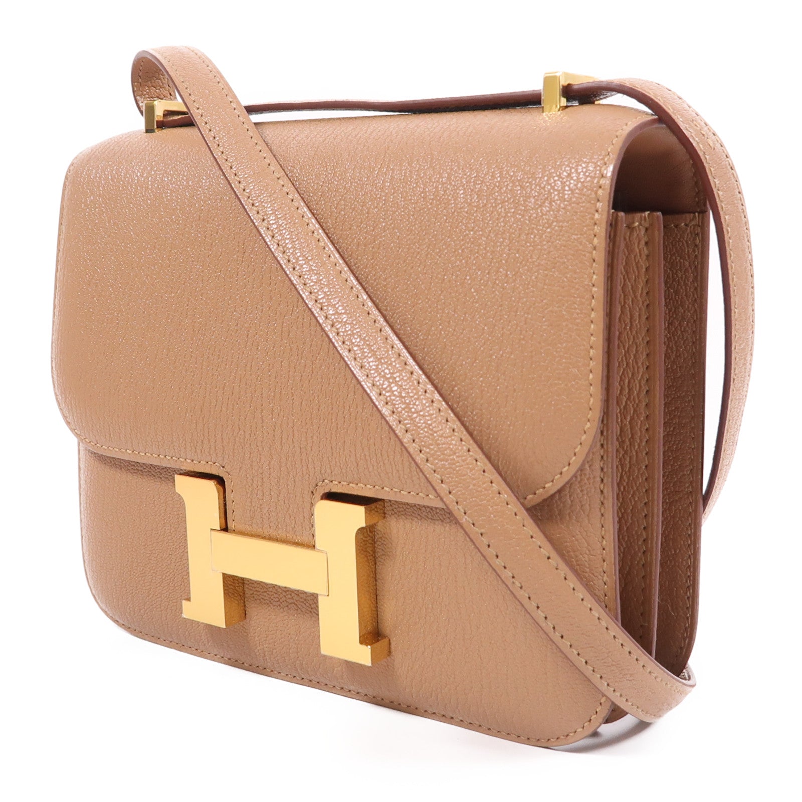 HERMES Chevre皮革Constance Mini金扣肩背袋