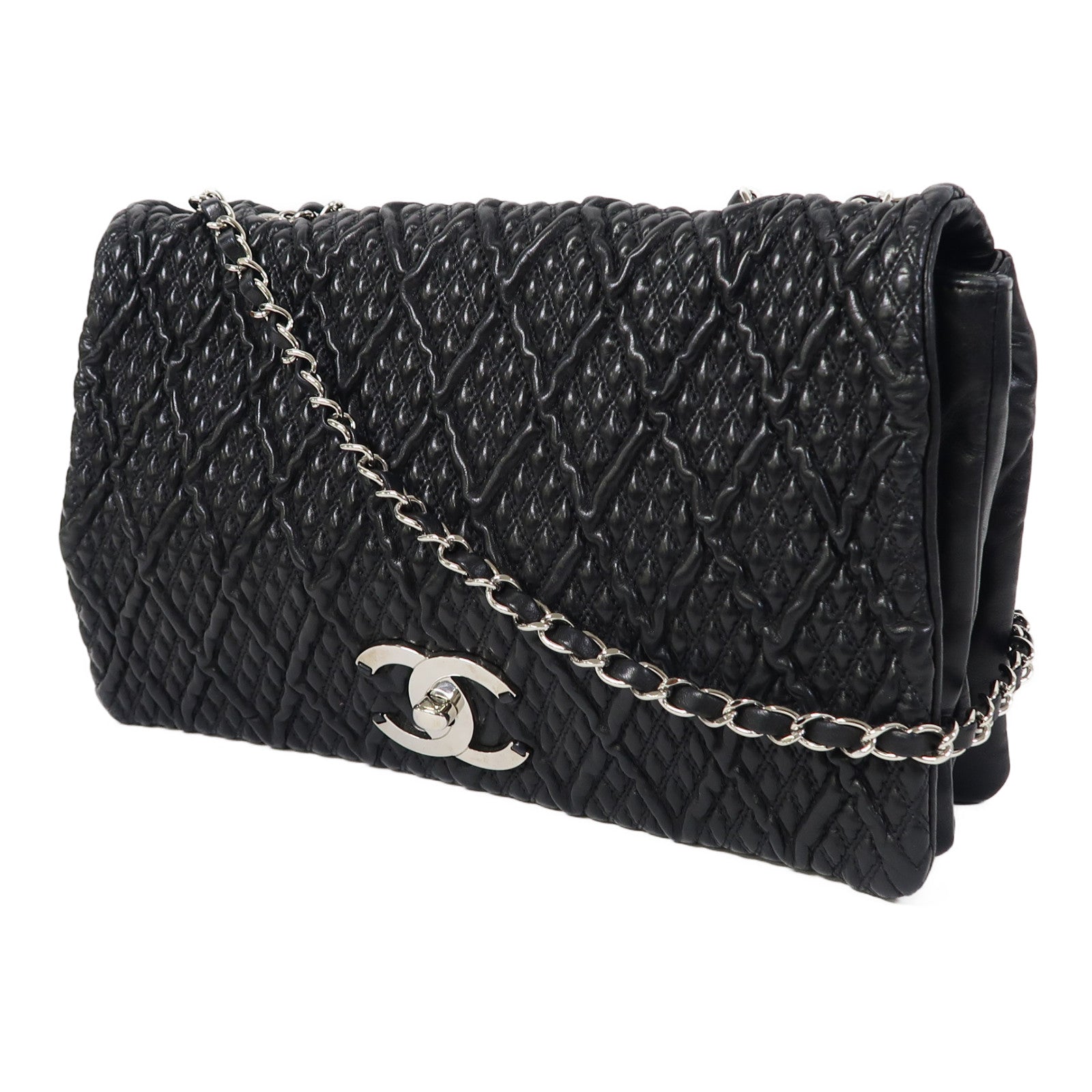 CHANEL 牛皮皮革Shoulder Bag銀扣鏈帶肩背袋黑色