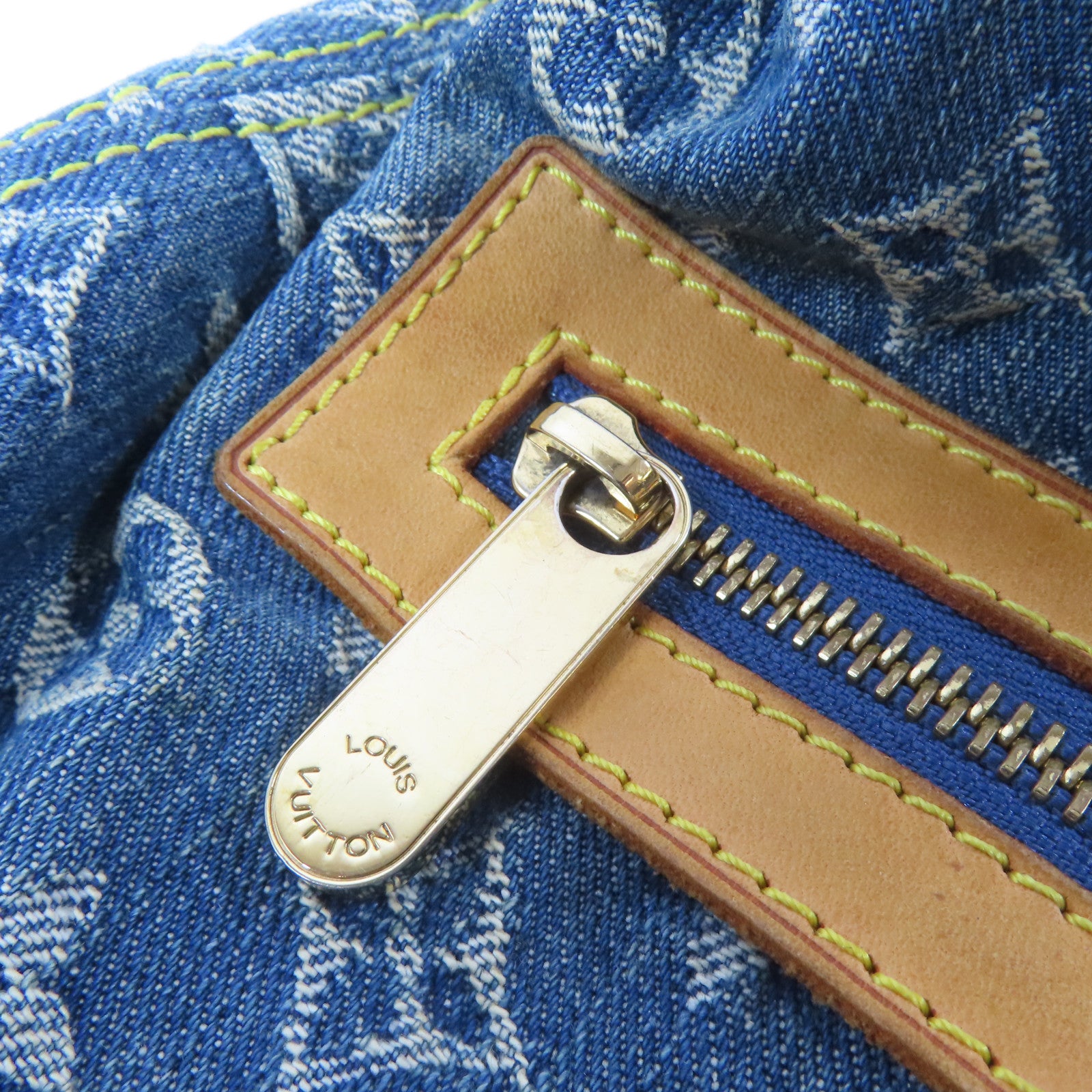 LOUIS VUITTON Monogram Denim Buggy GM金扣肩背袋藍色/啡色