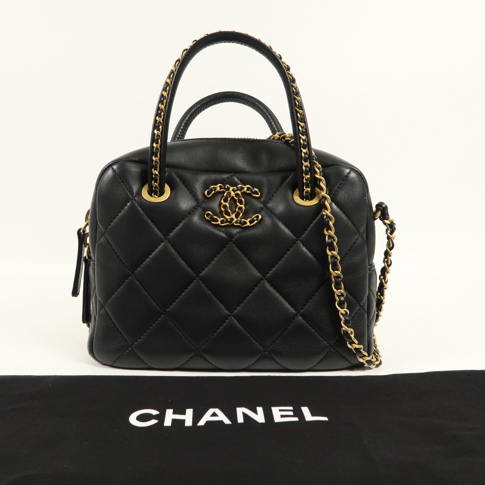 CHANEL 羊皮皮革Shoulder Bag金扣鏈帶手挽肩背兩用袋