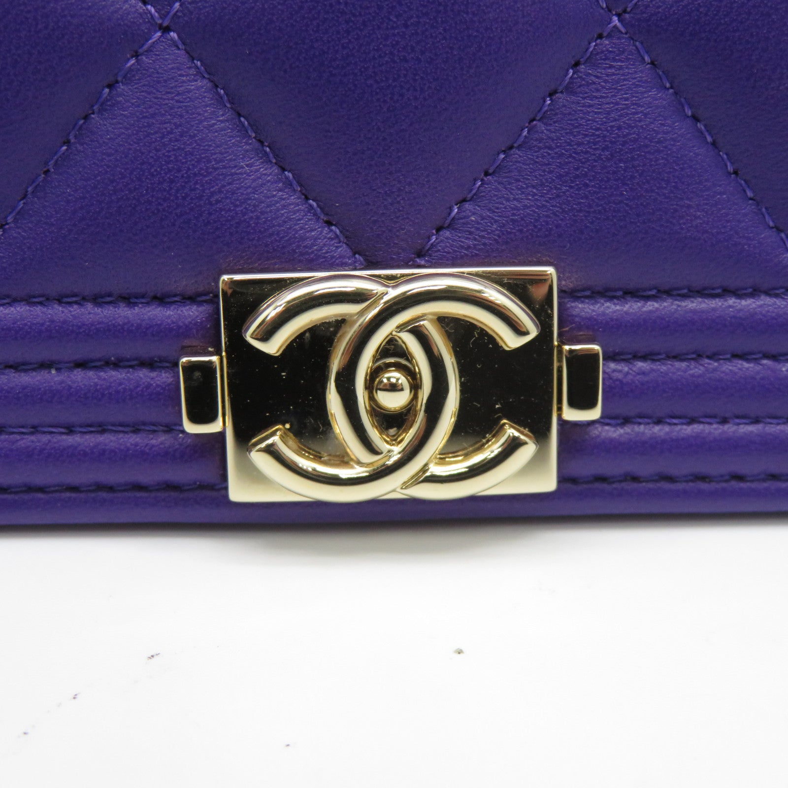 CHANEL 【激減優惠】菱格羊皮皮革Boy Shoulder Bag金扣鏈帶肩背袋紫色