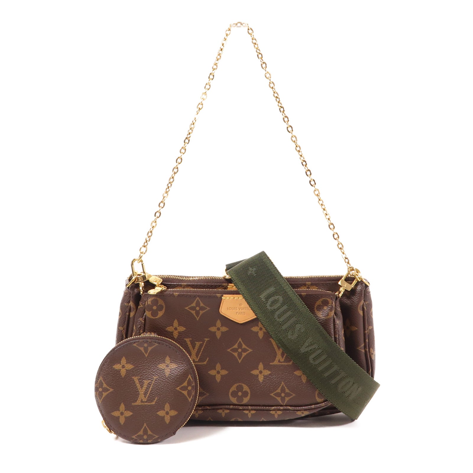 LOUIS VUITTON Monogram Multi Pochette Accessoires金扣肩背袋棕色