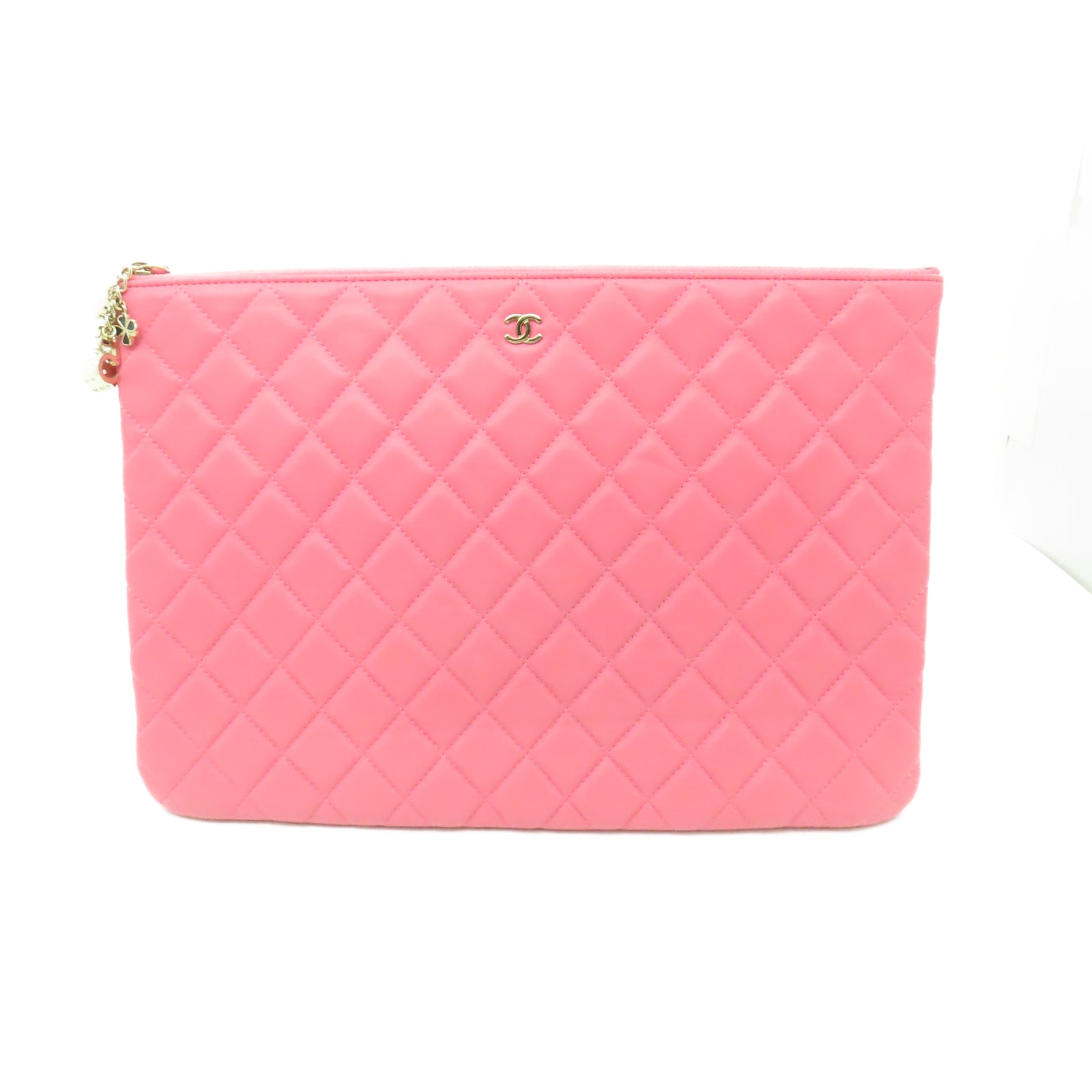 CHANEL 【激減優惠】菱格羊皮皮革Clutch手拿包金扣粉紅色
