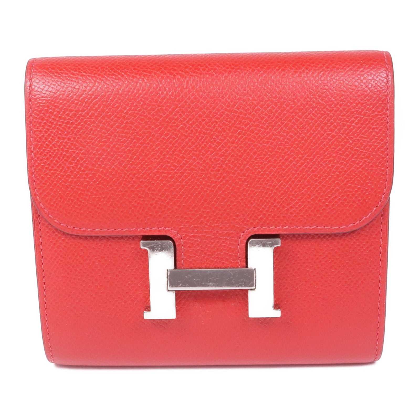 HERMES 【激減優惠】Epsom皮革Constance Wallet銀扣錢包Rouge Tomate