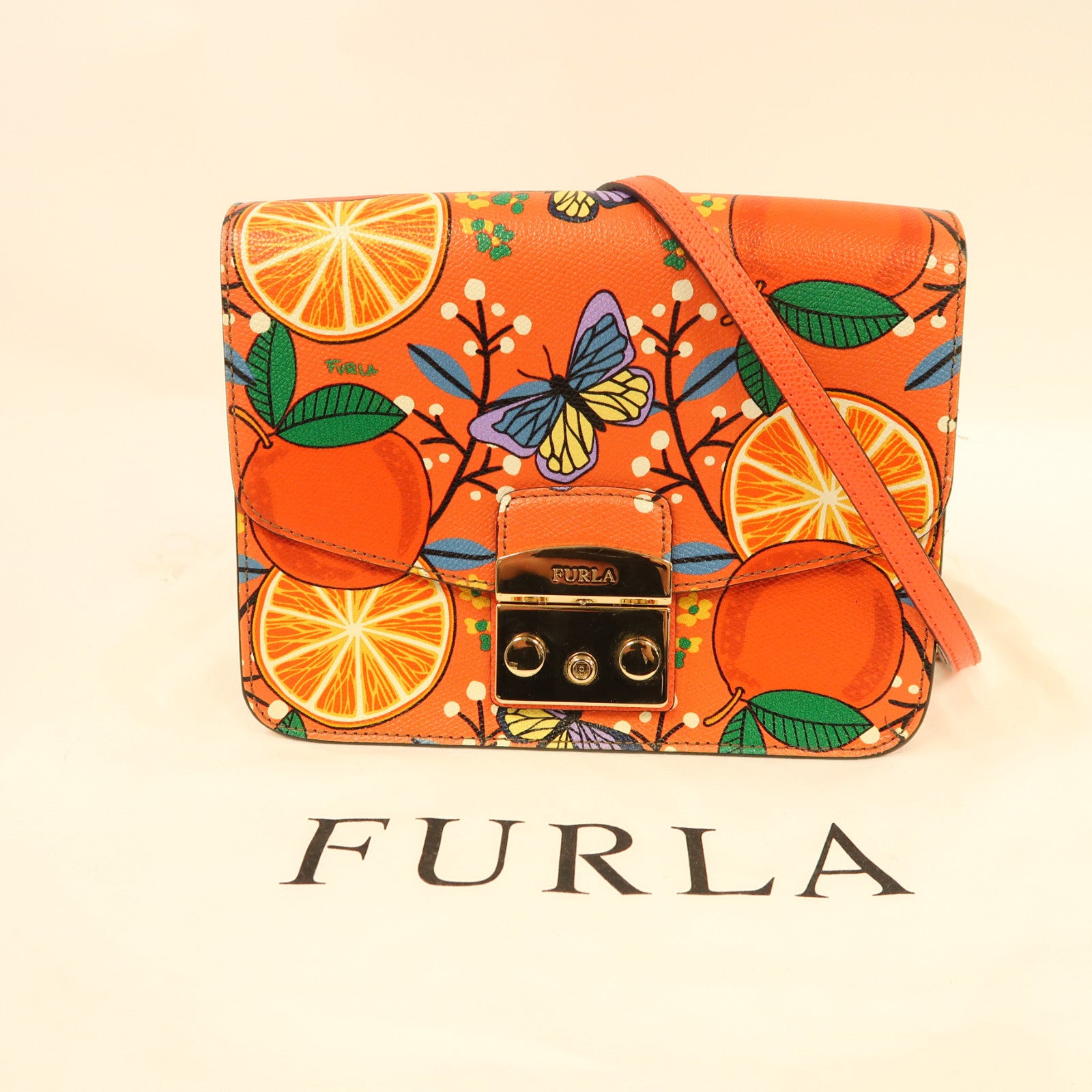Furla 牛皮皮革Shoulder Bag金扣肩背袋紅色