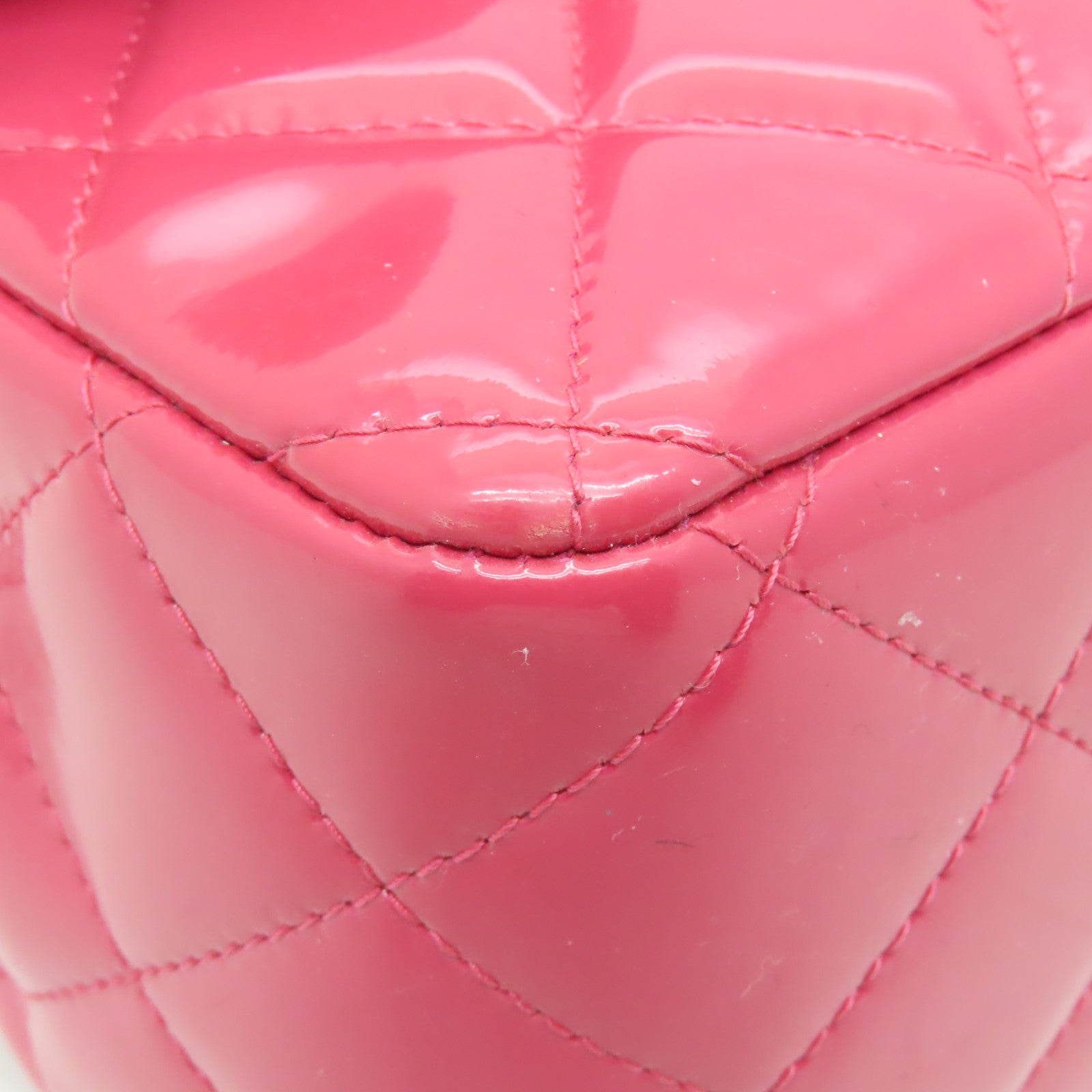 CHANEL **【激減優惠】菱格漆皮皮革Chain Shoulder Bag銀扣鏈帶肩背袋粉紅色