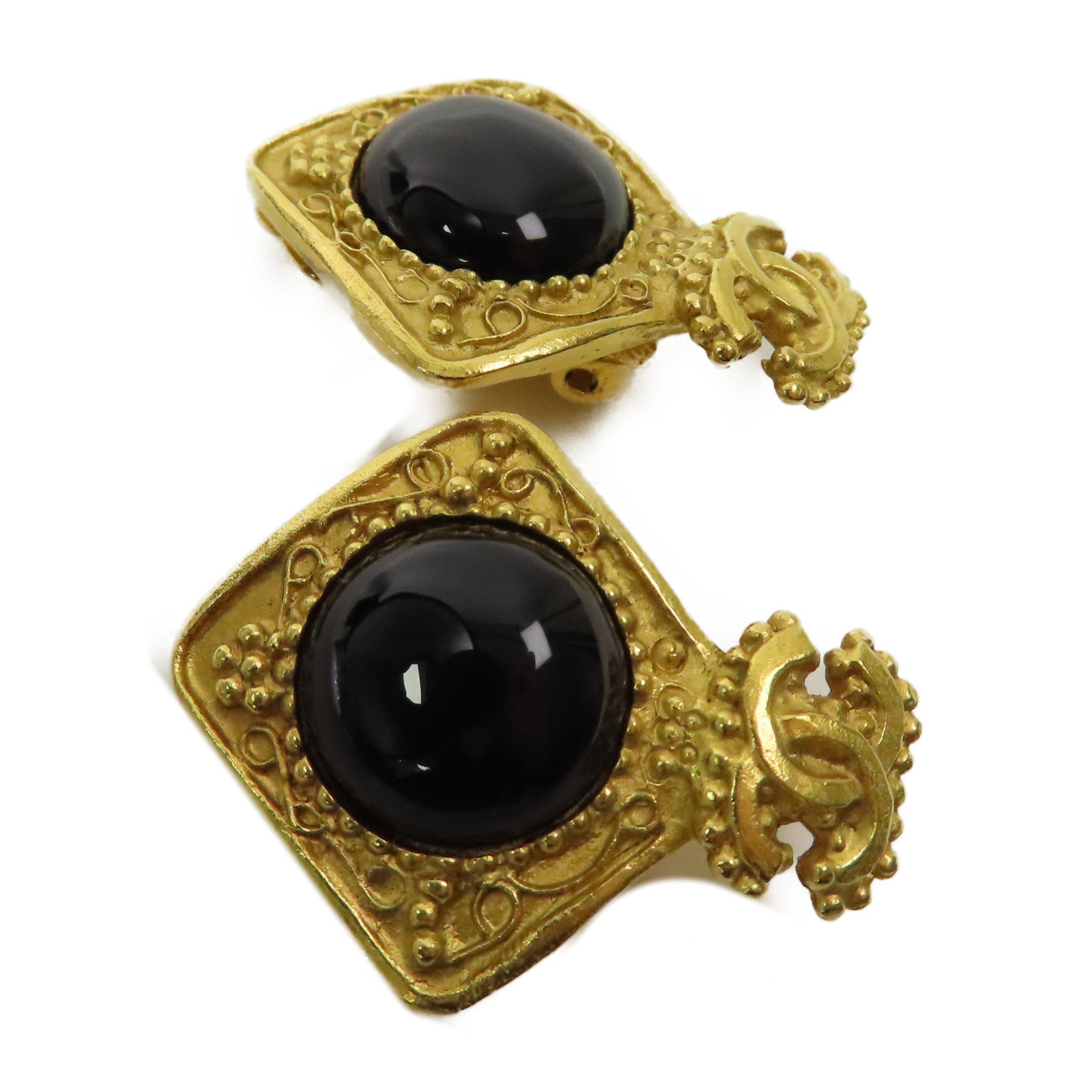 CHANEL CC Earrings Metal Gold Black