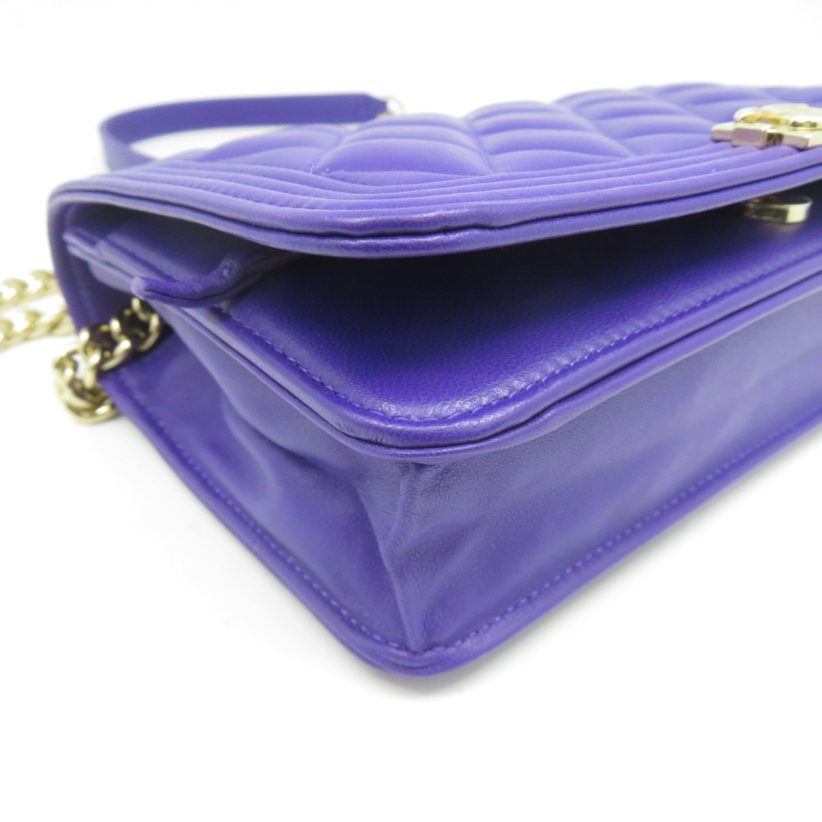 CHANEL 【激減優惠】菱格羊皮皮革Boy Shoulder Bag金扣鏈帶肩背袋紫色