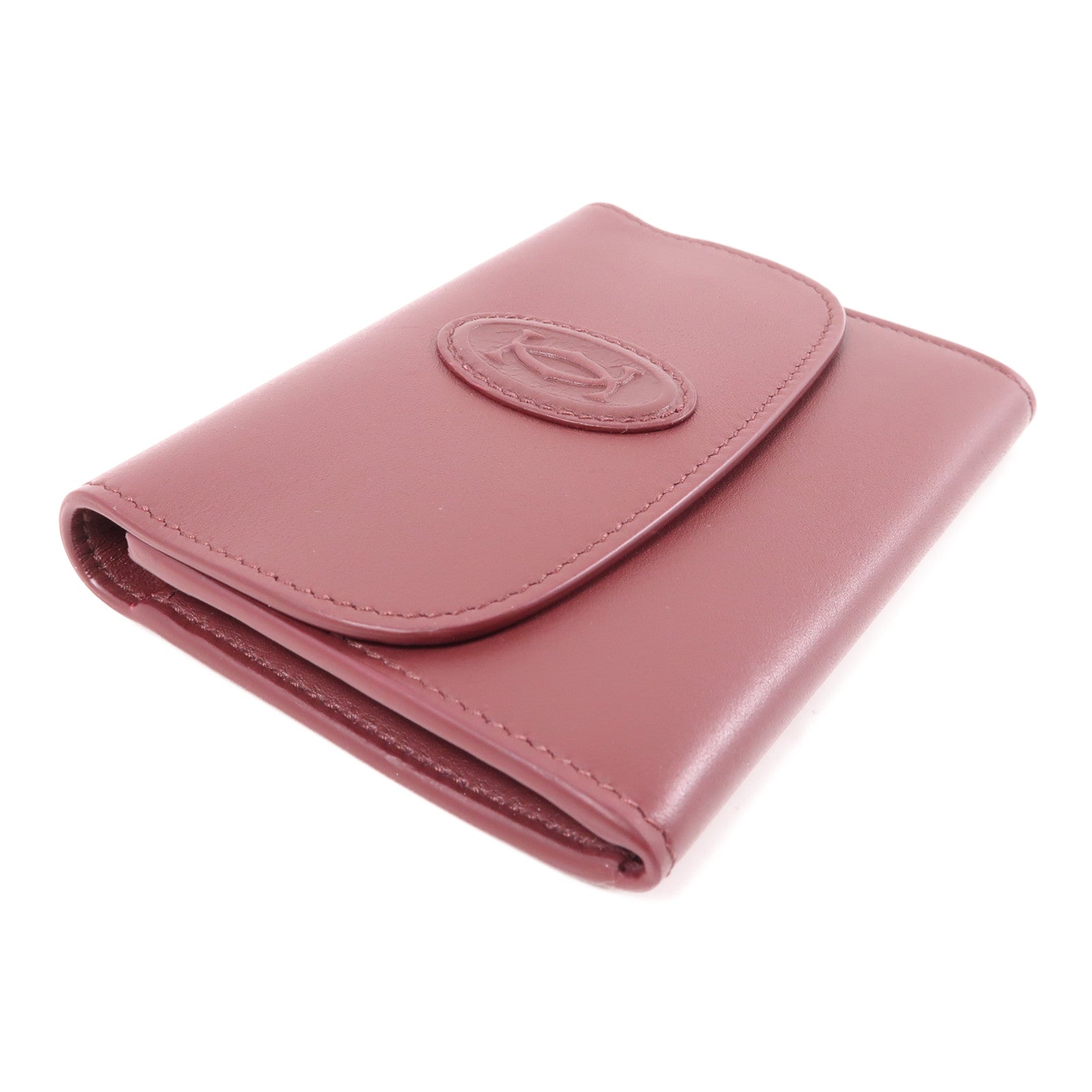 CARTIER 牛皮皮革Card Case金扣卡片套酒紅色