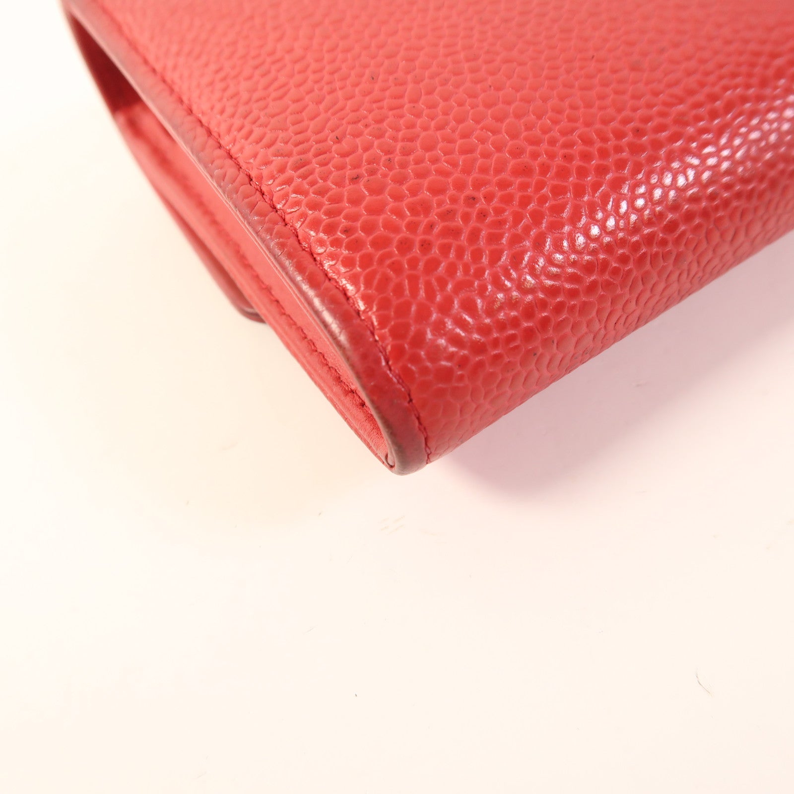 CHANEL CC Long Wallet Calfskin Leather Red
