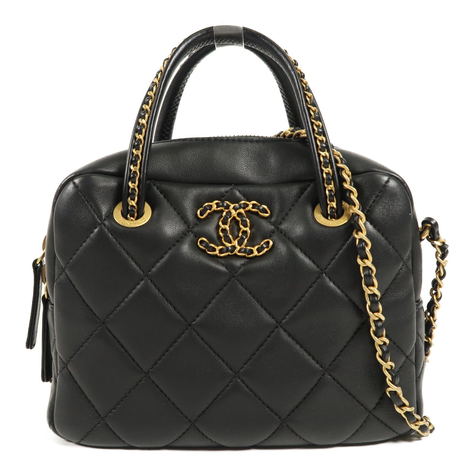 CHANEL 羊皮皮革Shoulder Bag金扣鏈帶手挽肩背兩用袋