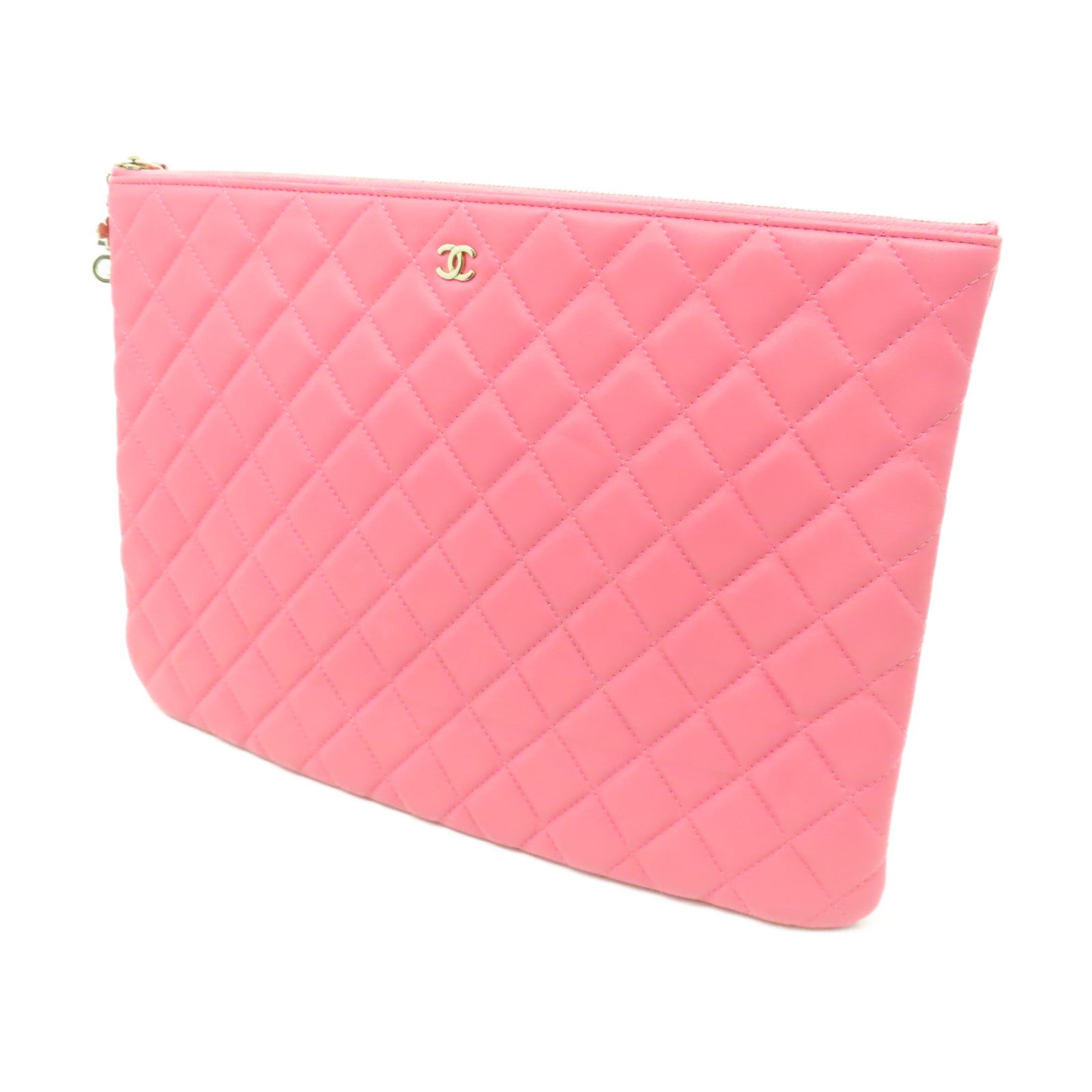 CHANEL 【激減優惠】菱格羊皮皮革Clutch手拿包金扣粉紅色