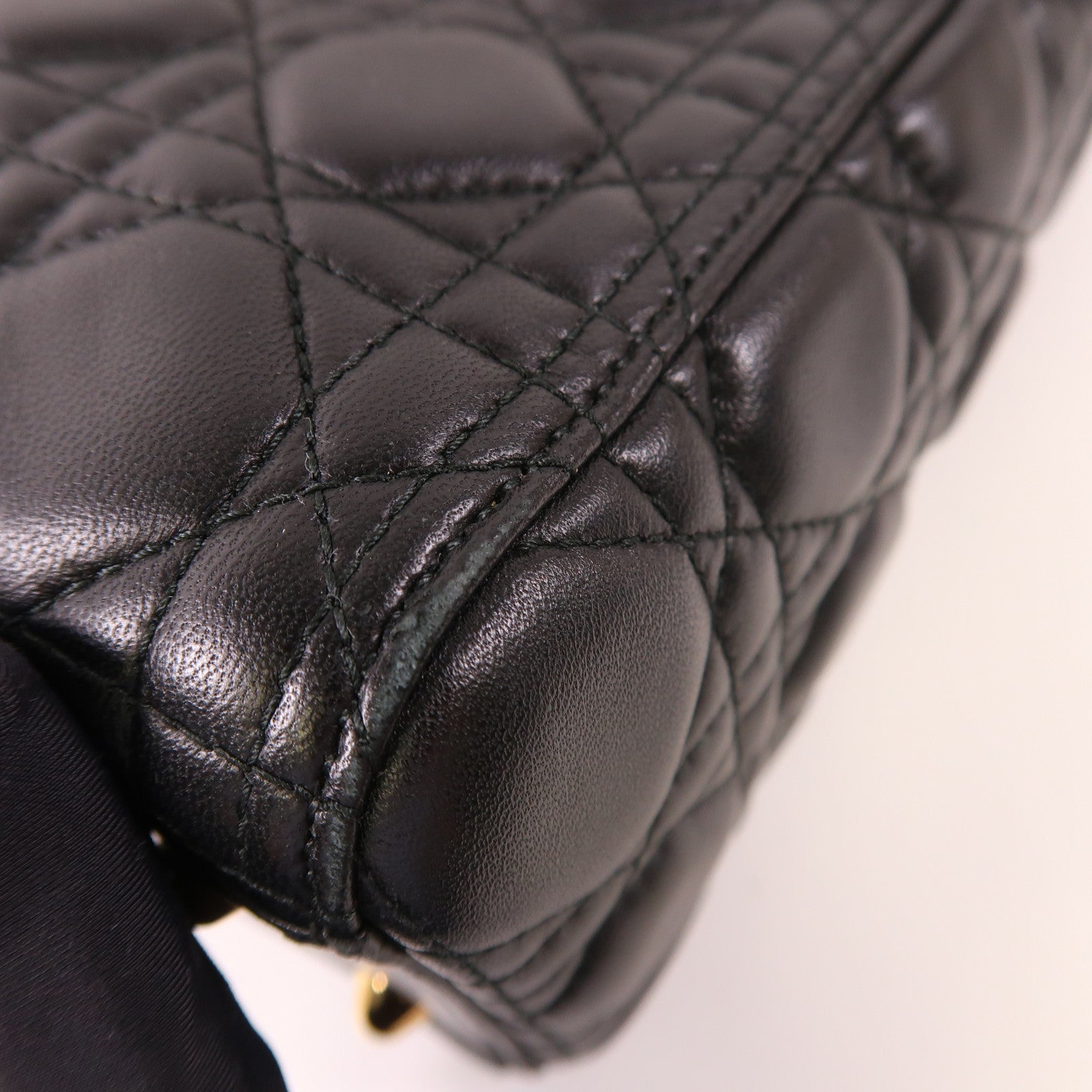 Dior CD GHW Lady Dior GM 2 Way Shoulder Bag Calfskin Leather Black