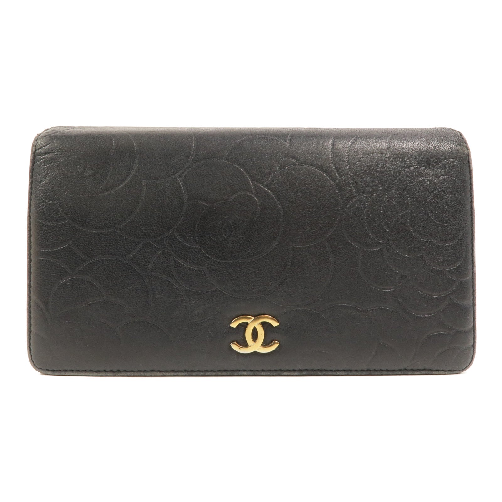CHANEL 【激減優惠】羊皮皮革Camellia Embossed Long Wallet長錢包