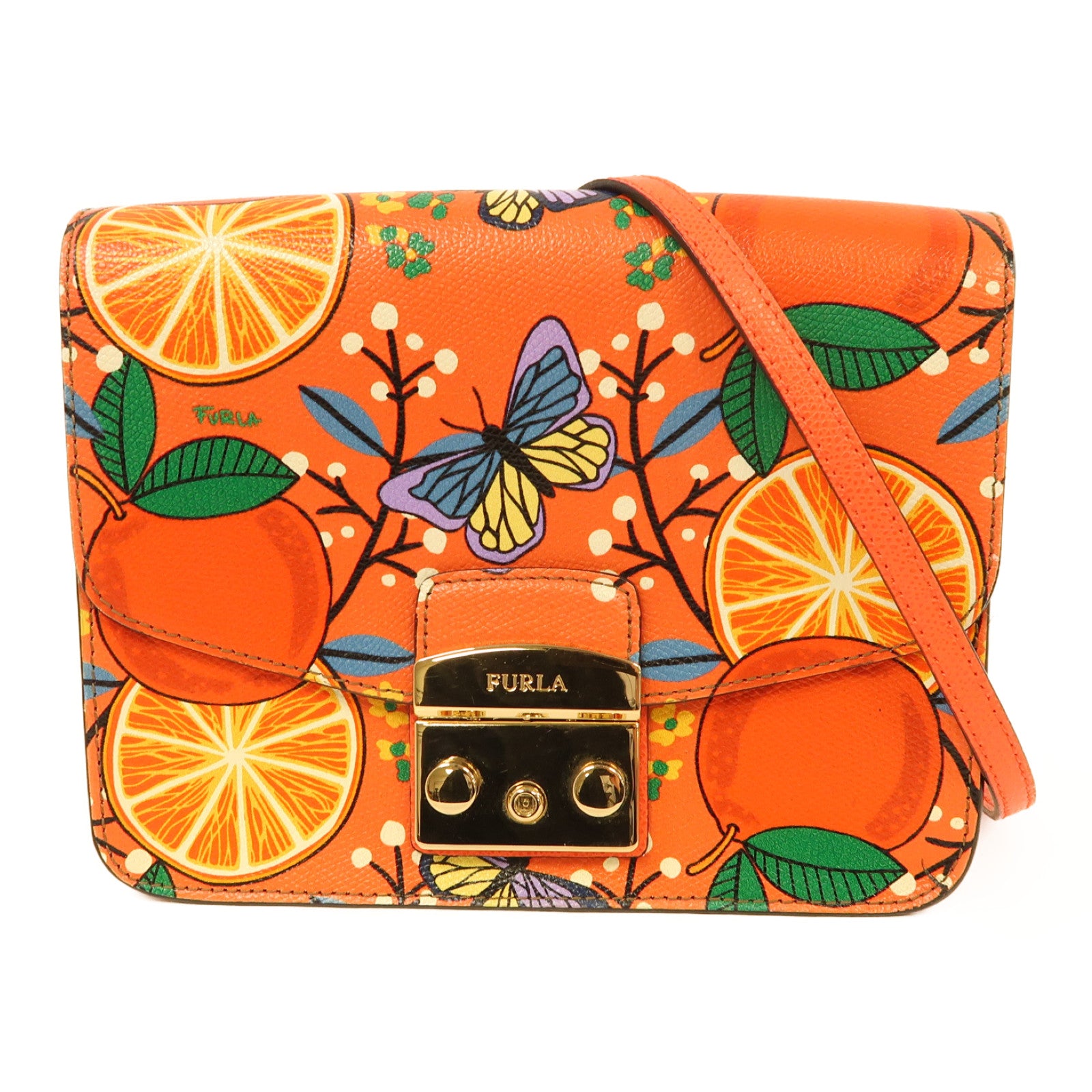 Furla 牛皮皮革Shoulder Bag金扣肩背袋紅色