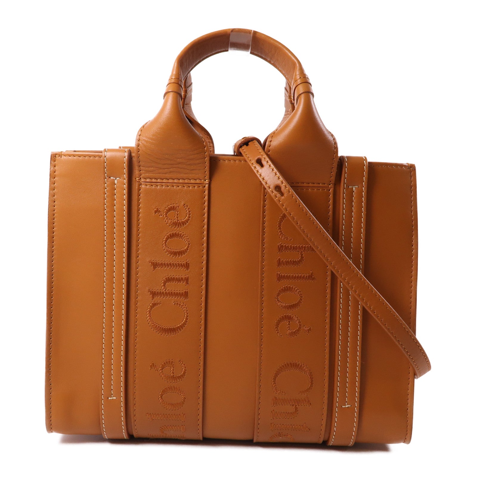Chloe 牛皮皮革Small Woody 2 Way Shoulder手挽肩背兩用袋棕色