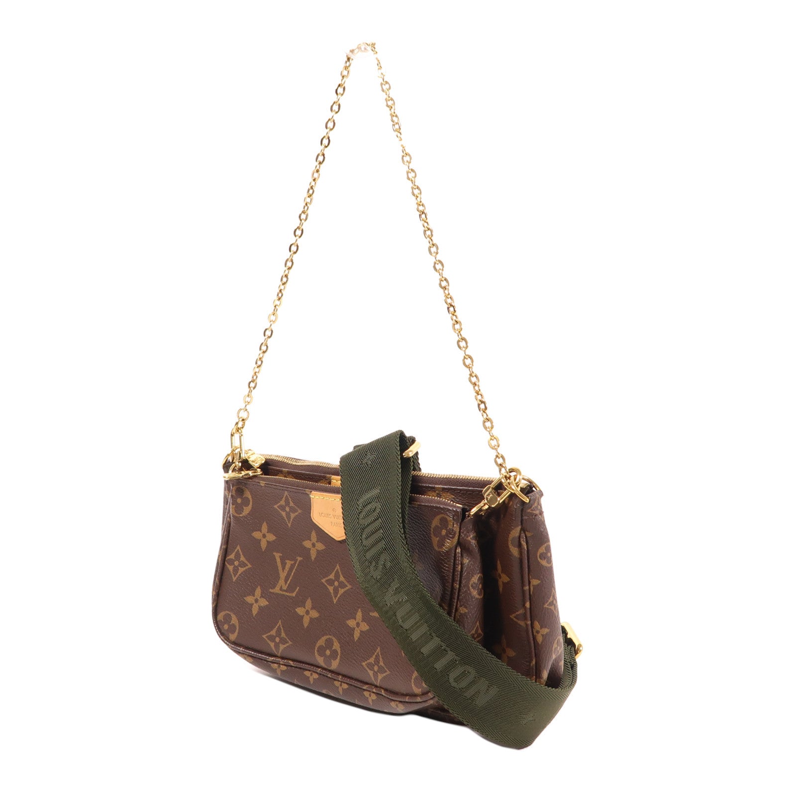 LOUIS VUITTON Monogram Multi Pochette Accessoires金扣肩背袋棕色