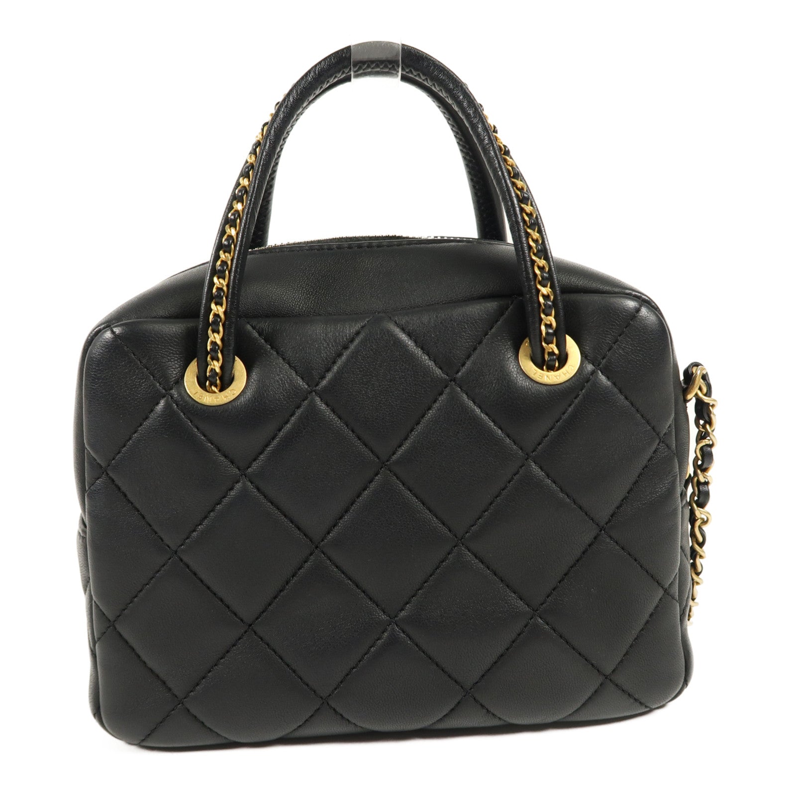 CHANEL 羊皮皮革Shoulder Bag金扣鏈帶手挽肩背兩用袋