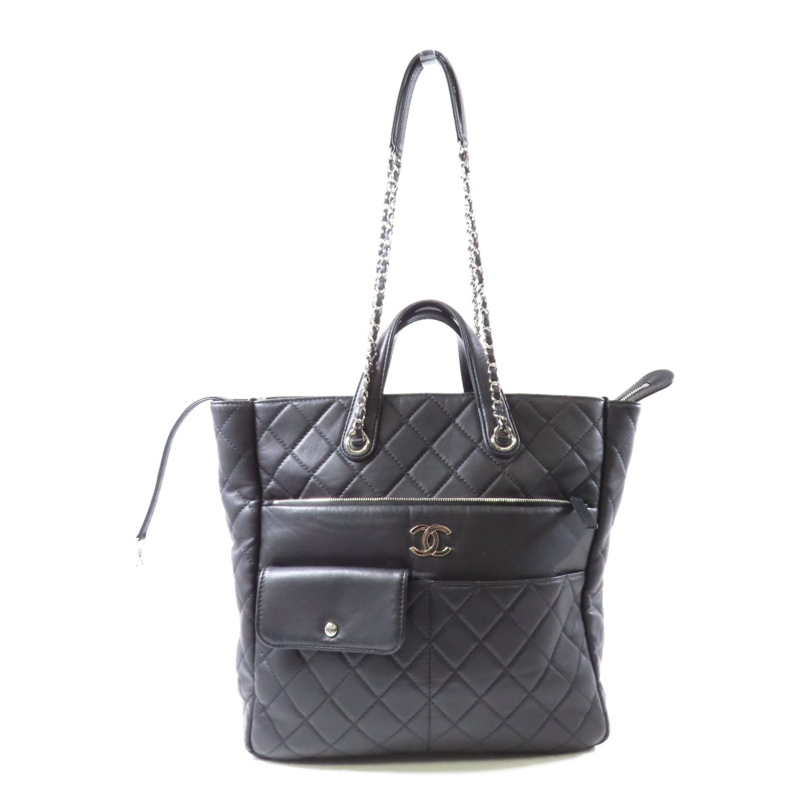 CHANEL 菱格牛皮皮革2way Shoulderbag銀扣手挽肩背兩用袋黑色