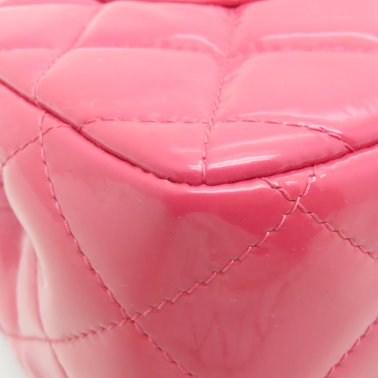 CHANEL **【激減優惠】菱格漆皮皮革Chain Shoulder Bag銀扣鏈帶肩背袋粉紅色