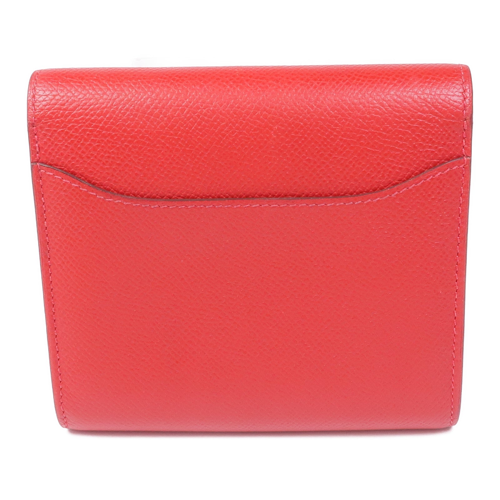 HERMES 【激減優惠】Epsom皮革Constance Wallet銀扣錢包Rouge Tomate