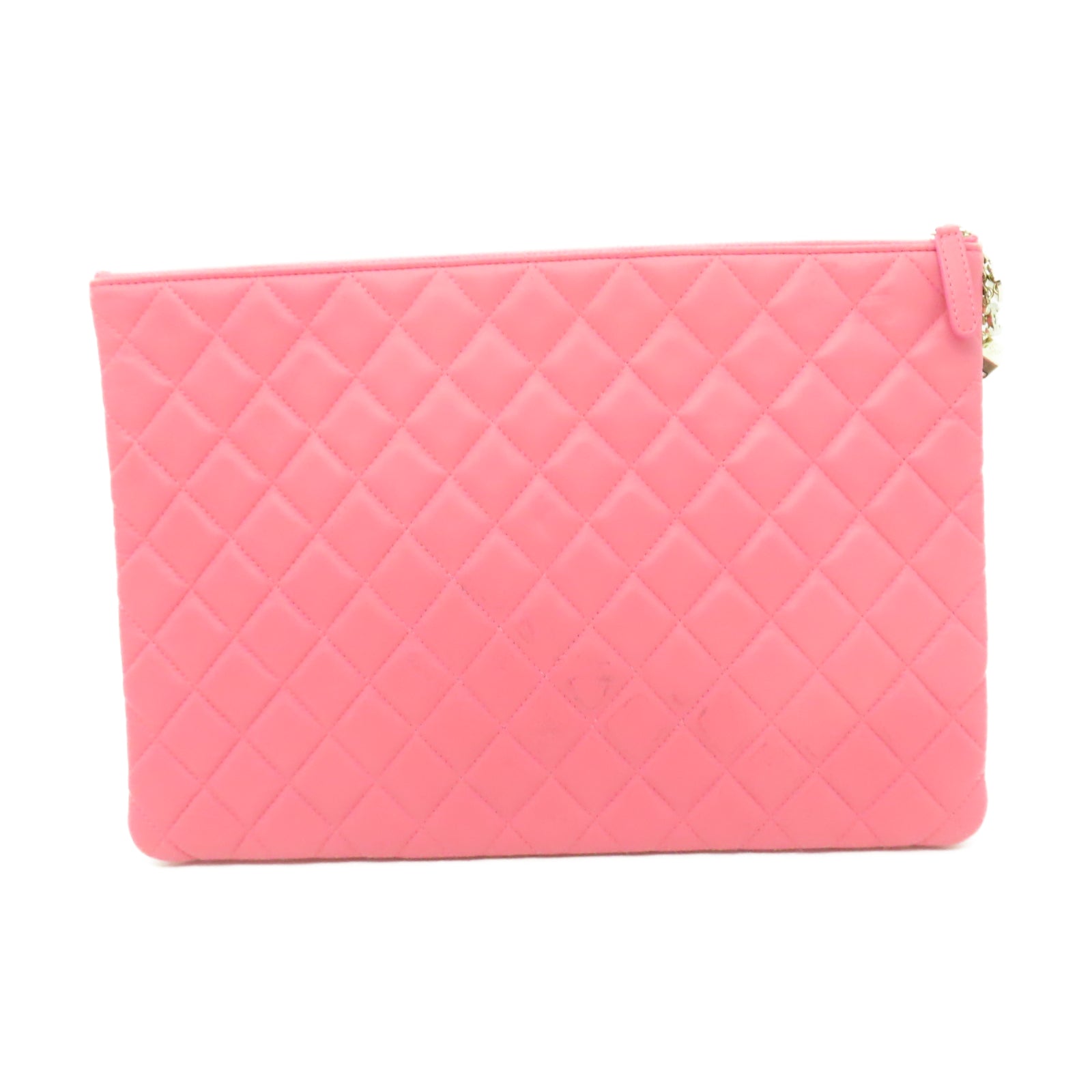 CHANEL 【激減優惠】菱格羊皮皮革Clutch手拿包金扣粉紅色